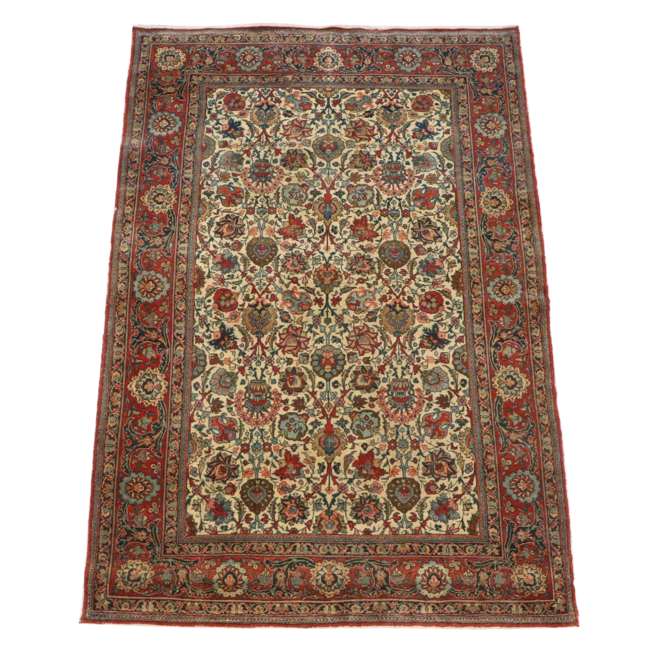 4'7 x 6'11 Hand-Knotted Persian Kashan Area Rug