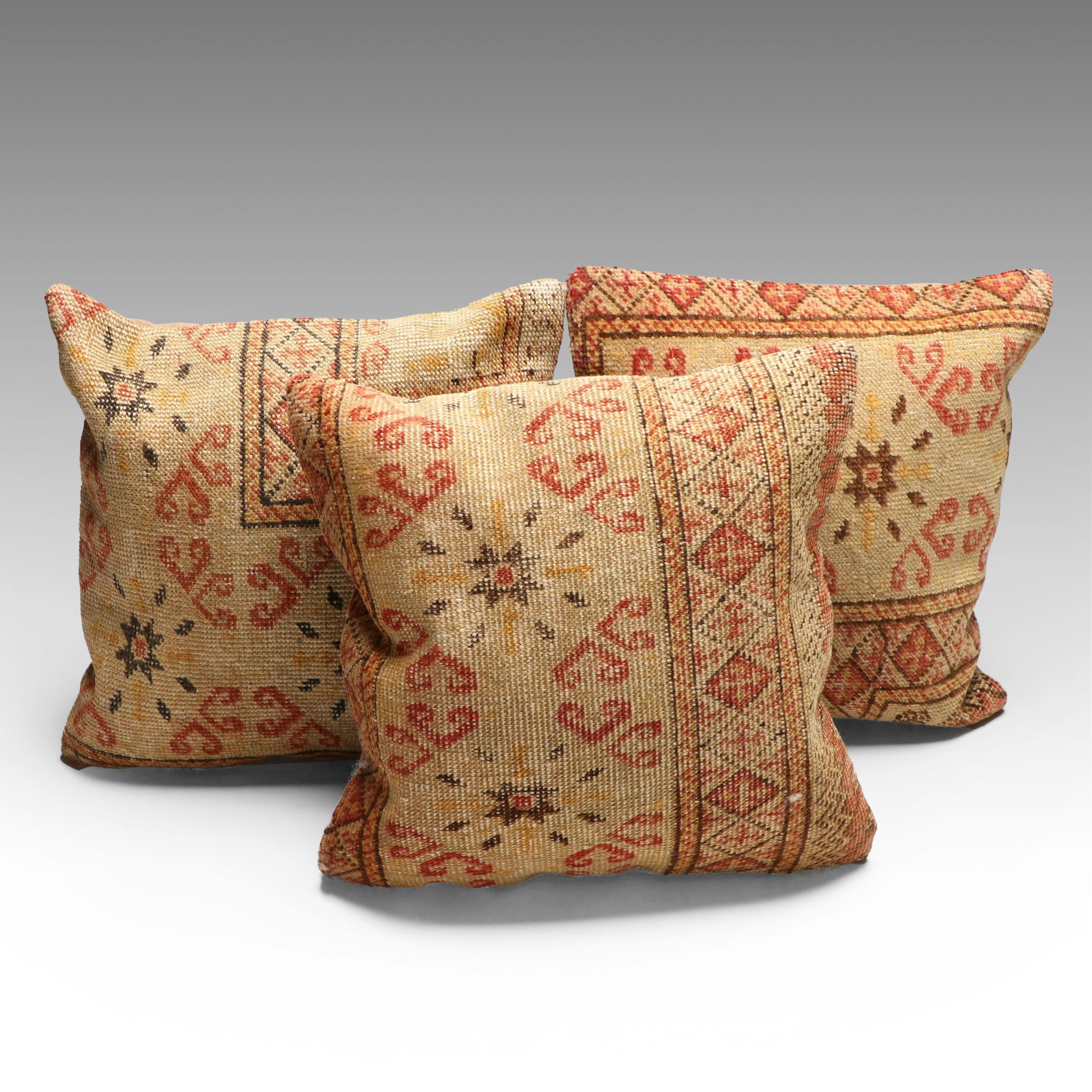 Turkish Oushak Rug Wool and Cotton Throw Pillows