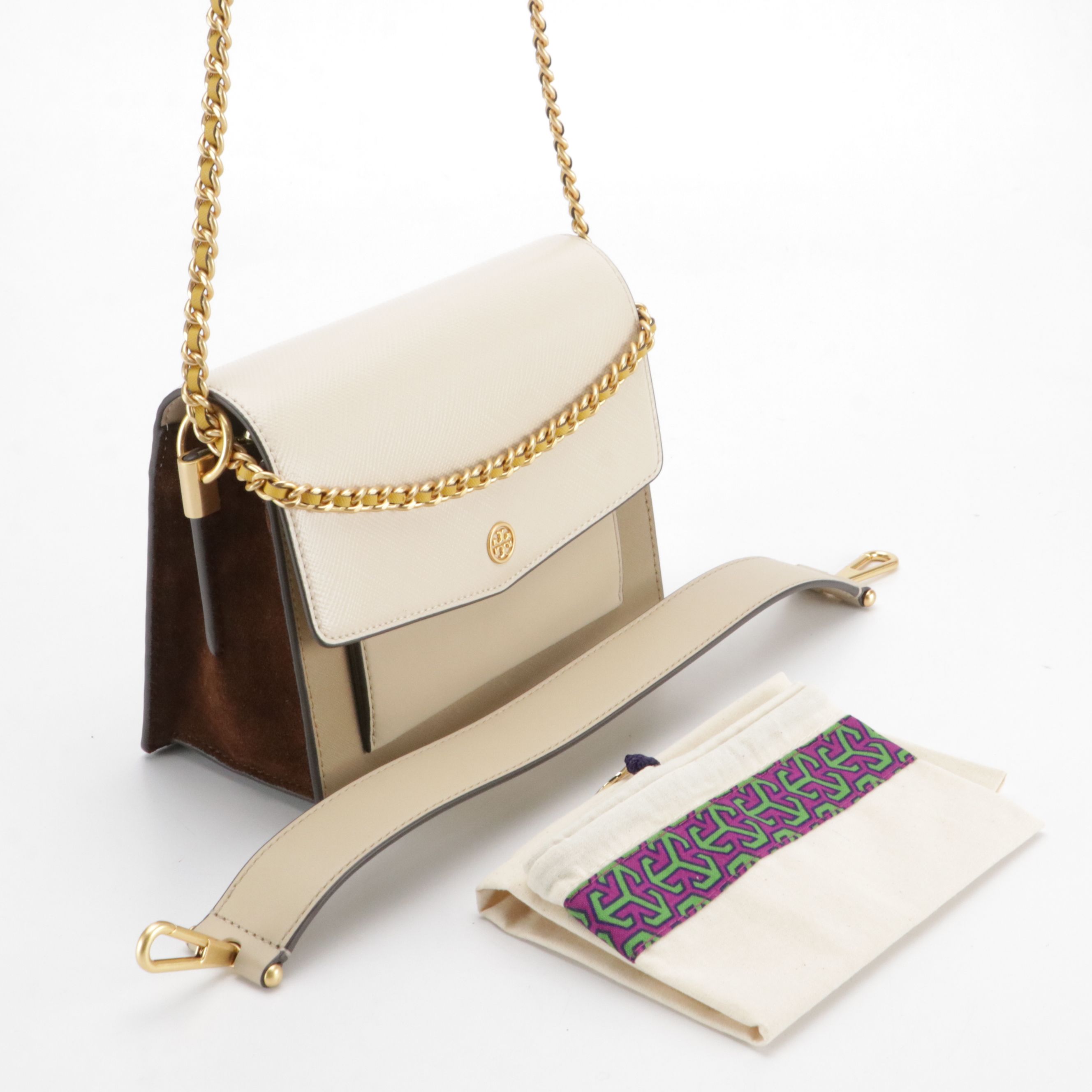 Tory Burch Robinson Convertible Shoulder Bag in Color-Block Neutral Leather