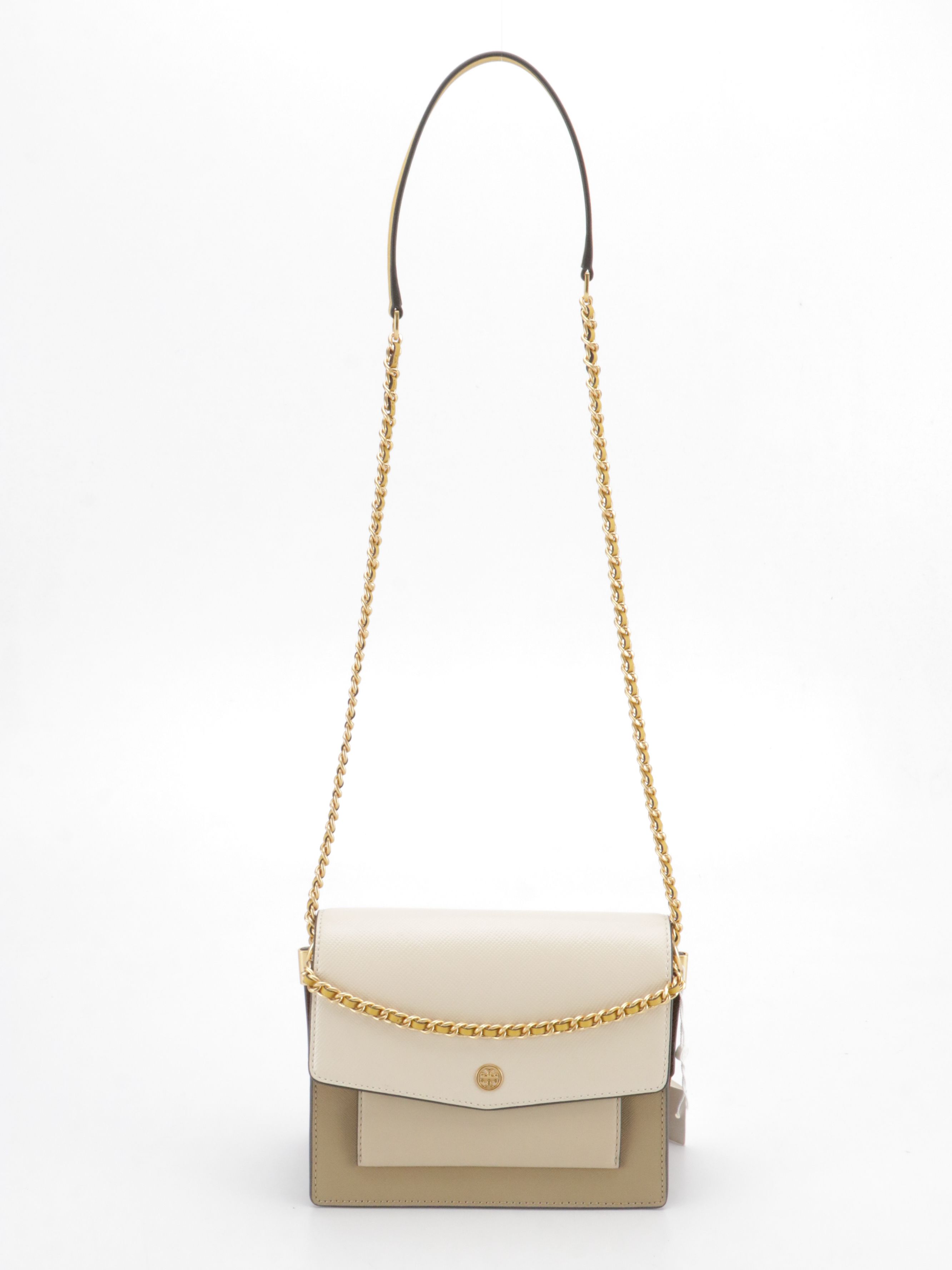 Tory Burch Robinson Convertible Shoulder Bag in Color-Block Neutral Leather