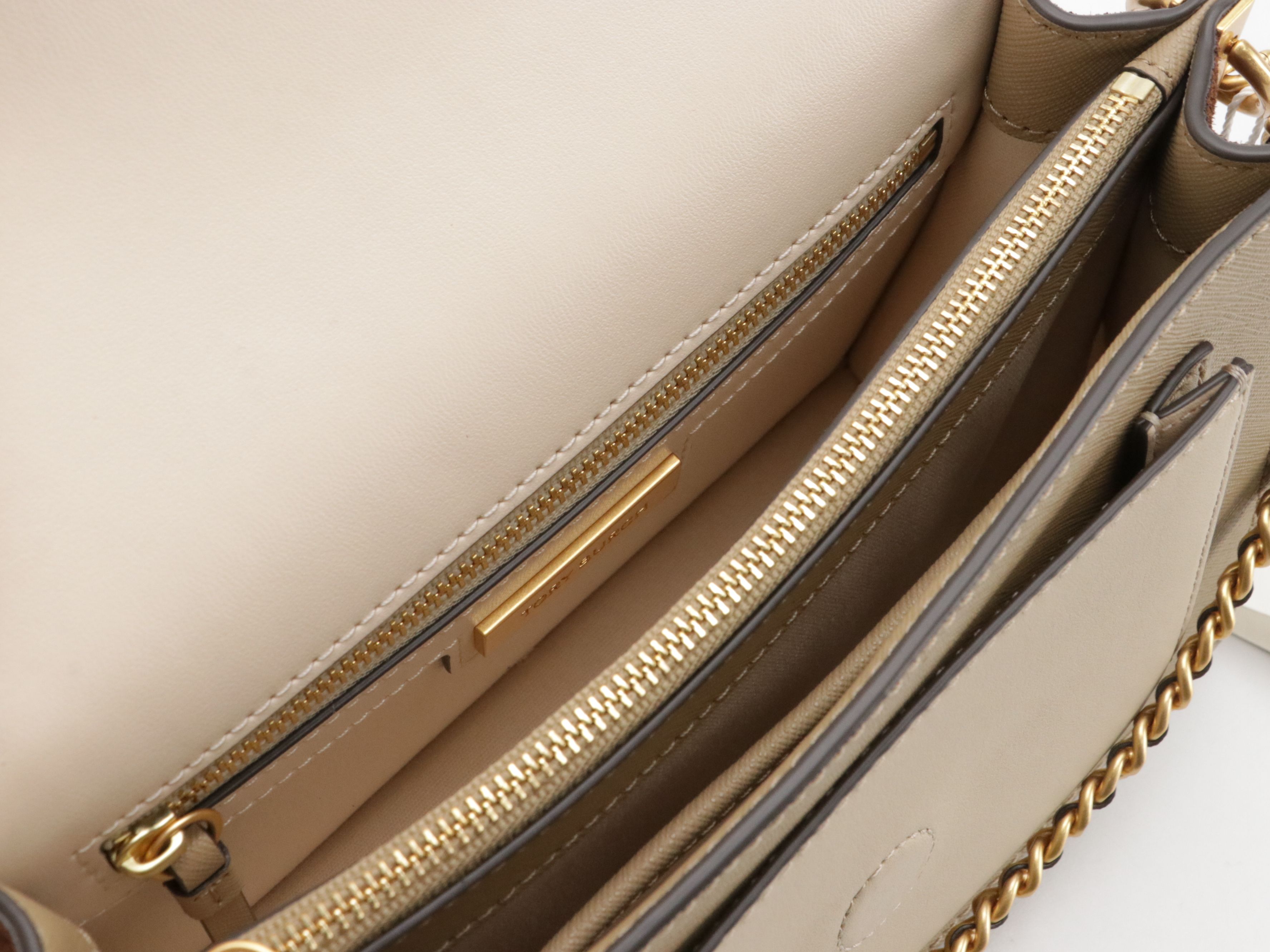 Tory Burch Robinson Convertible Shoulder Bag in Color-Block Neutral Leather