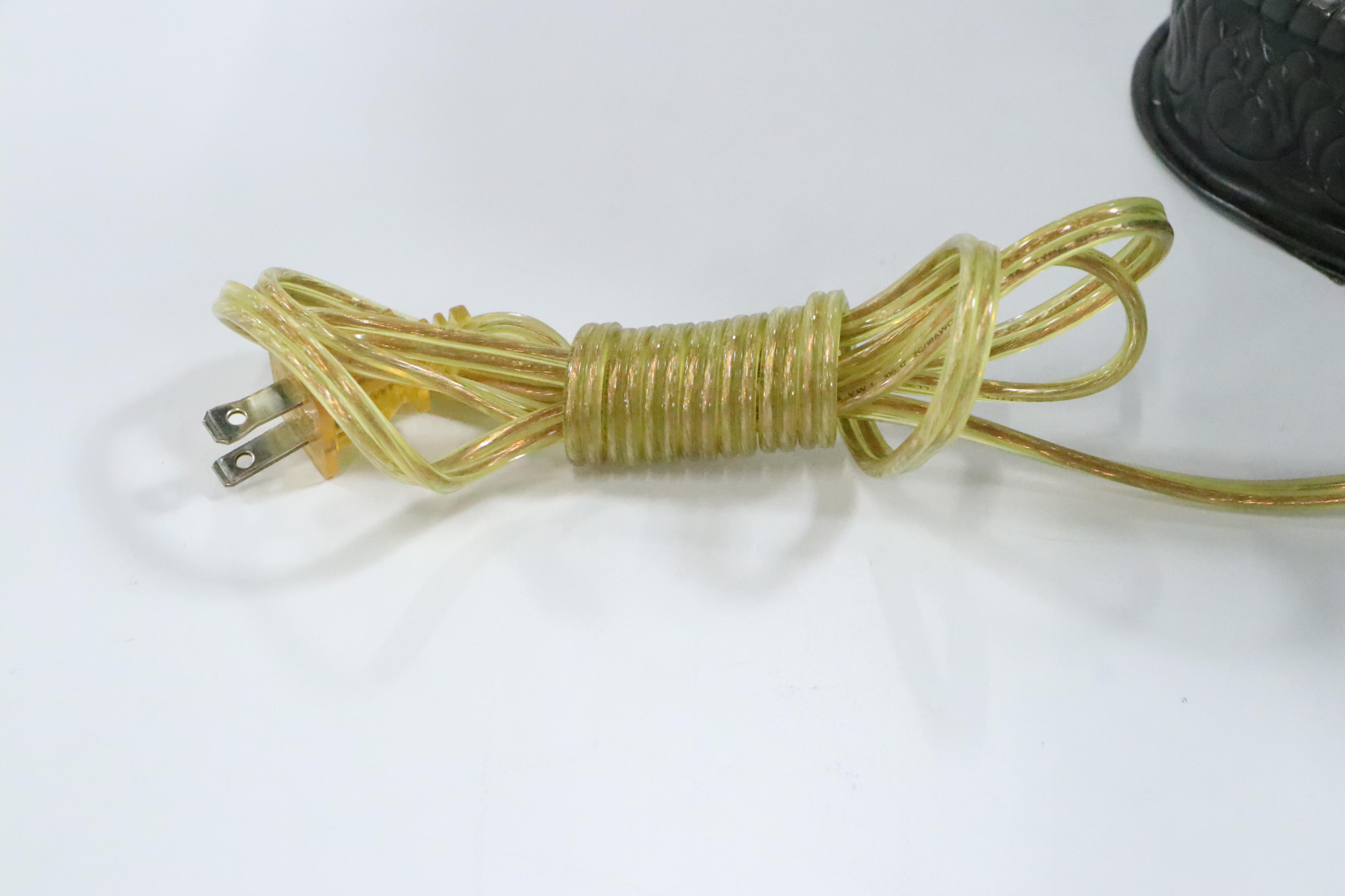 Punched and Embossed Patinated Metal Table Lamp with Pleated Shade