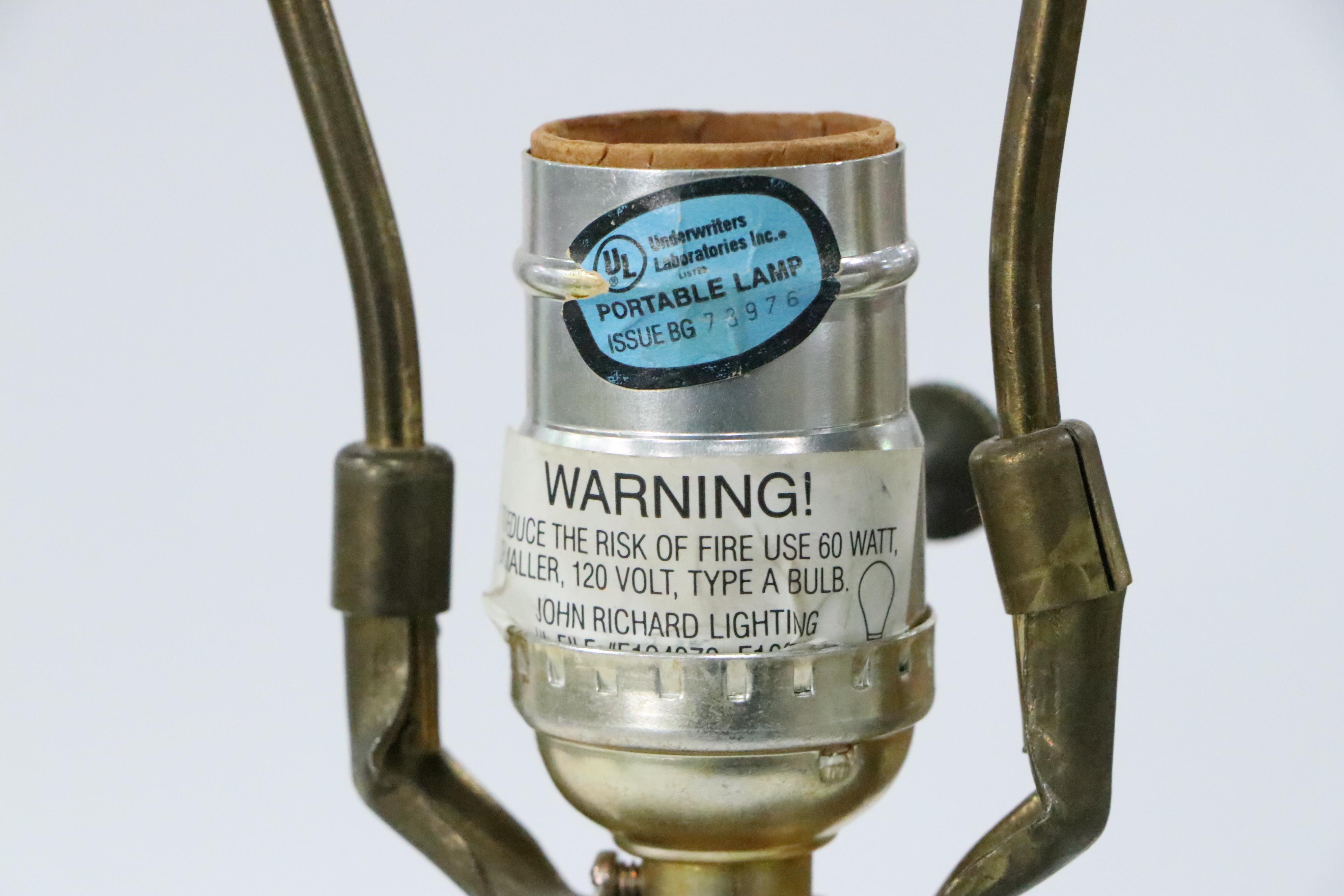 Punched and Embossed Patinated Metal Table Lamp with Pleated Shade