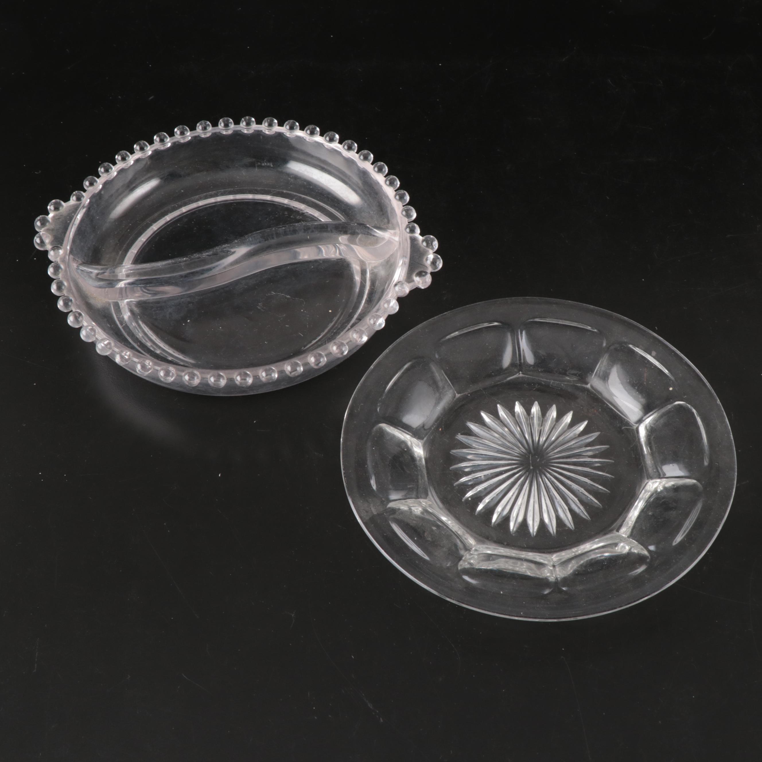 Fostoria "Coin" Glass Vase with EAPG Coasters and Other Tableware