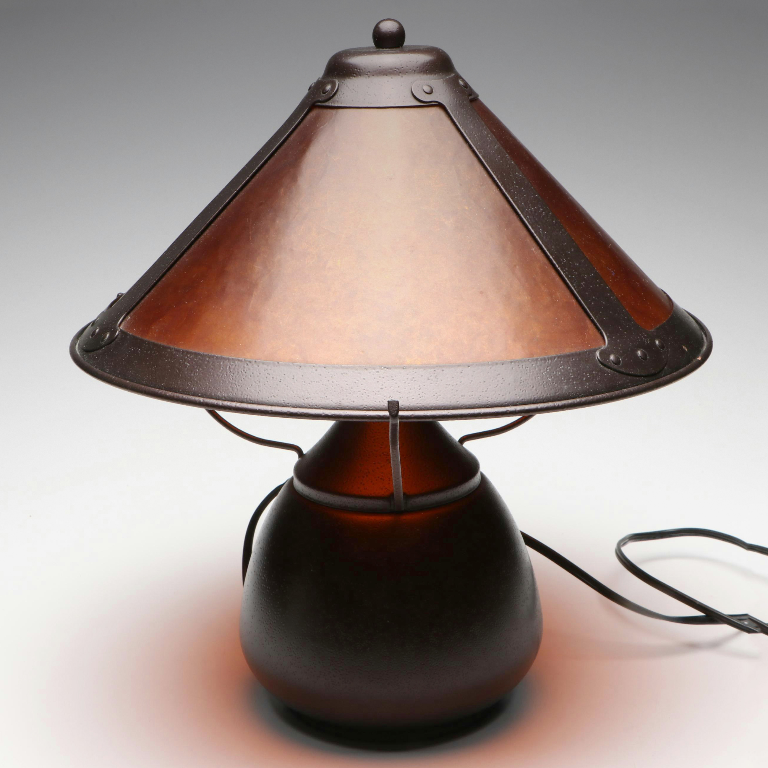 Mission Style Bronzed Metal Accent Lamp with Mica Shade