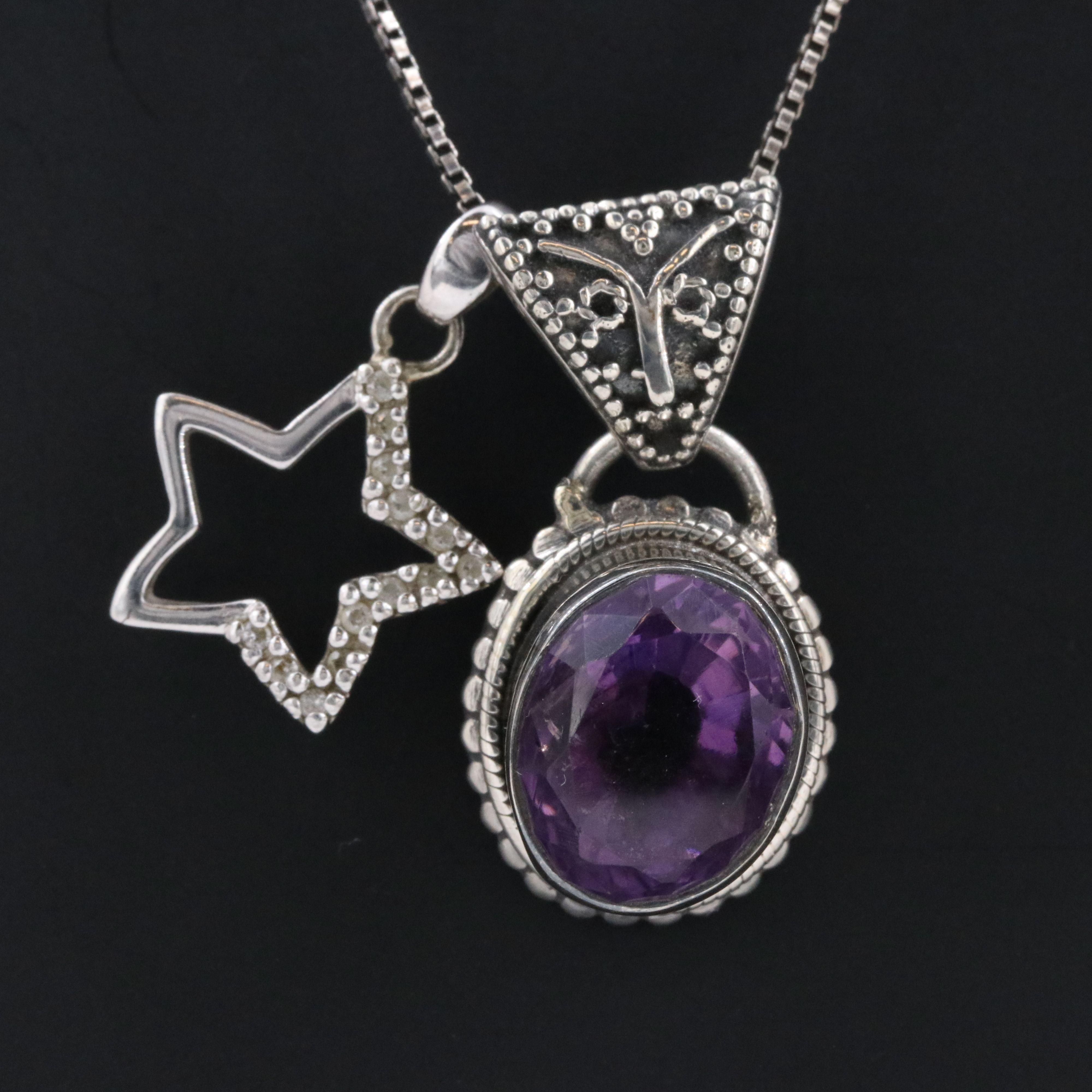 Sterling Amethyst and CZ Star Pendants