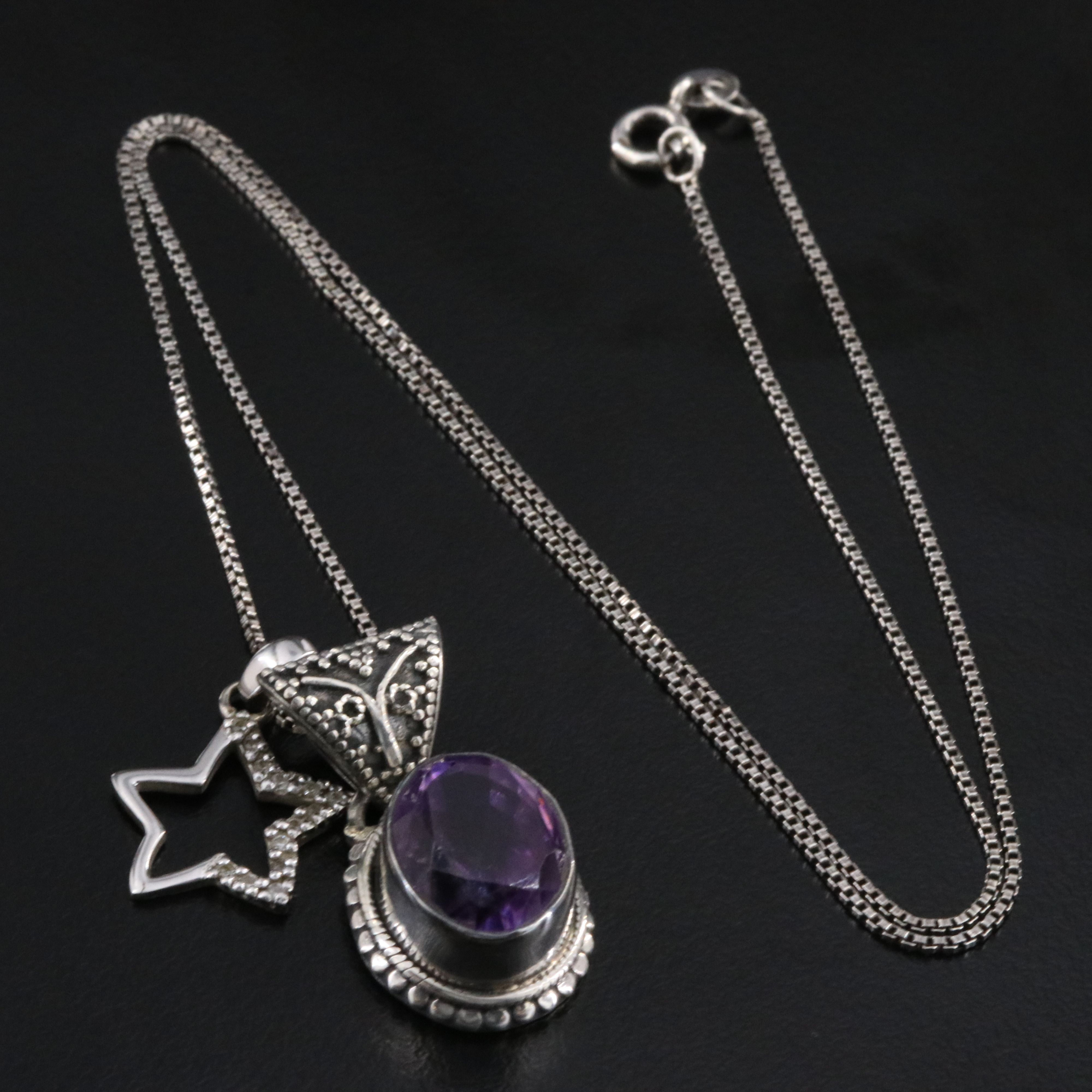 Sterling Amethyst and CZ Star Pendants