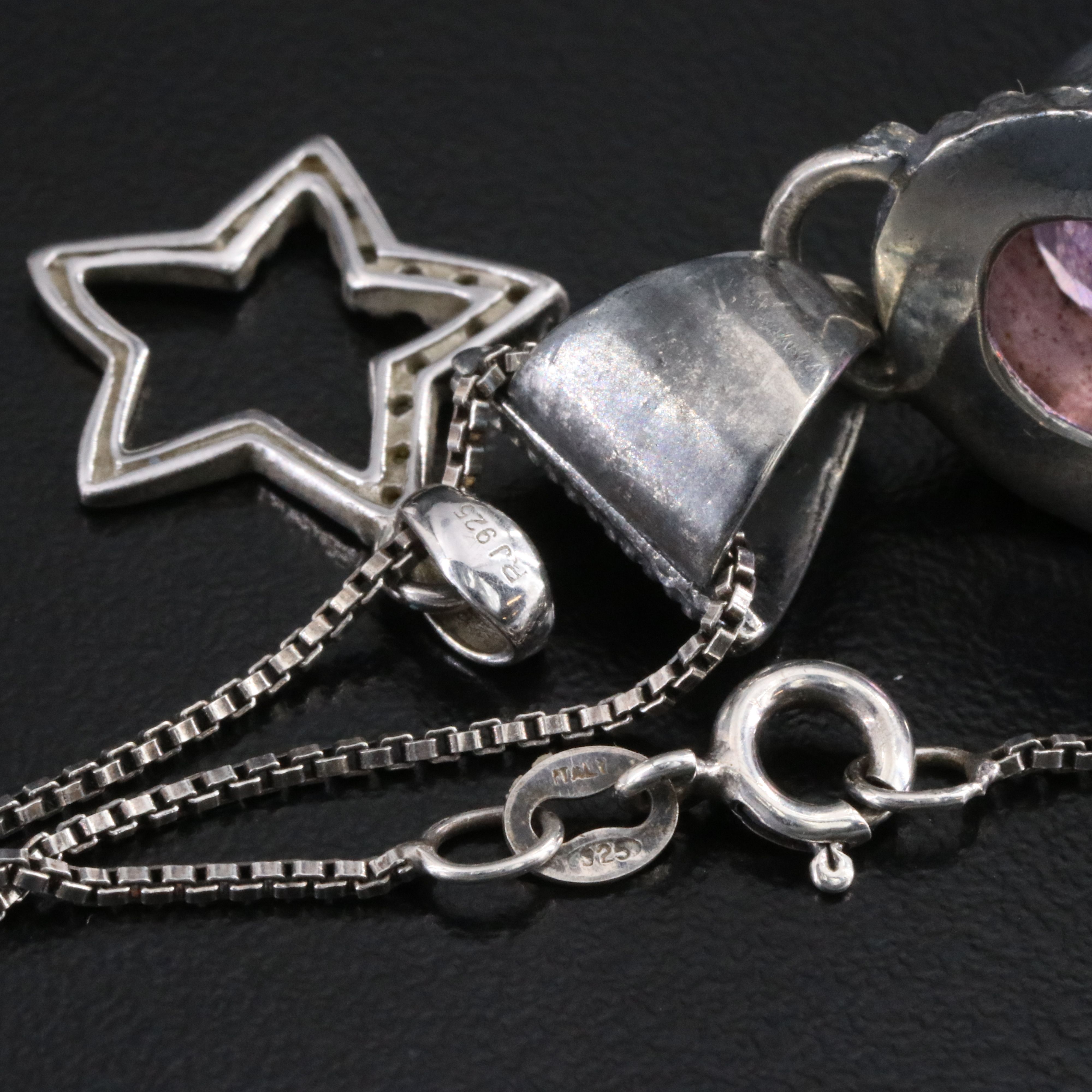 Sterling Amethyst and CZ Star Pendants