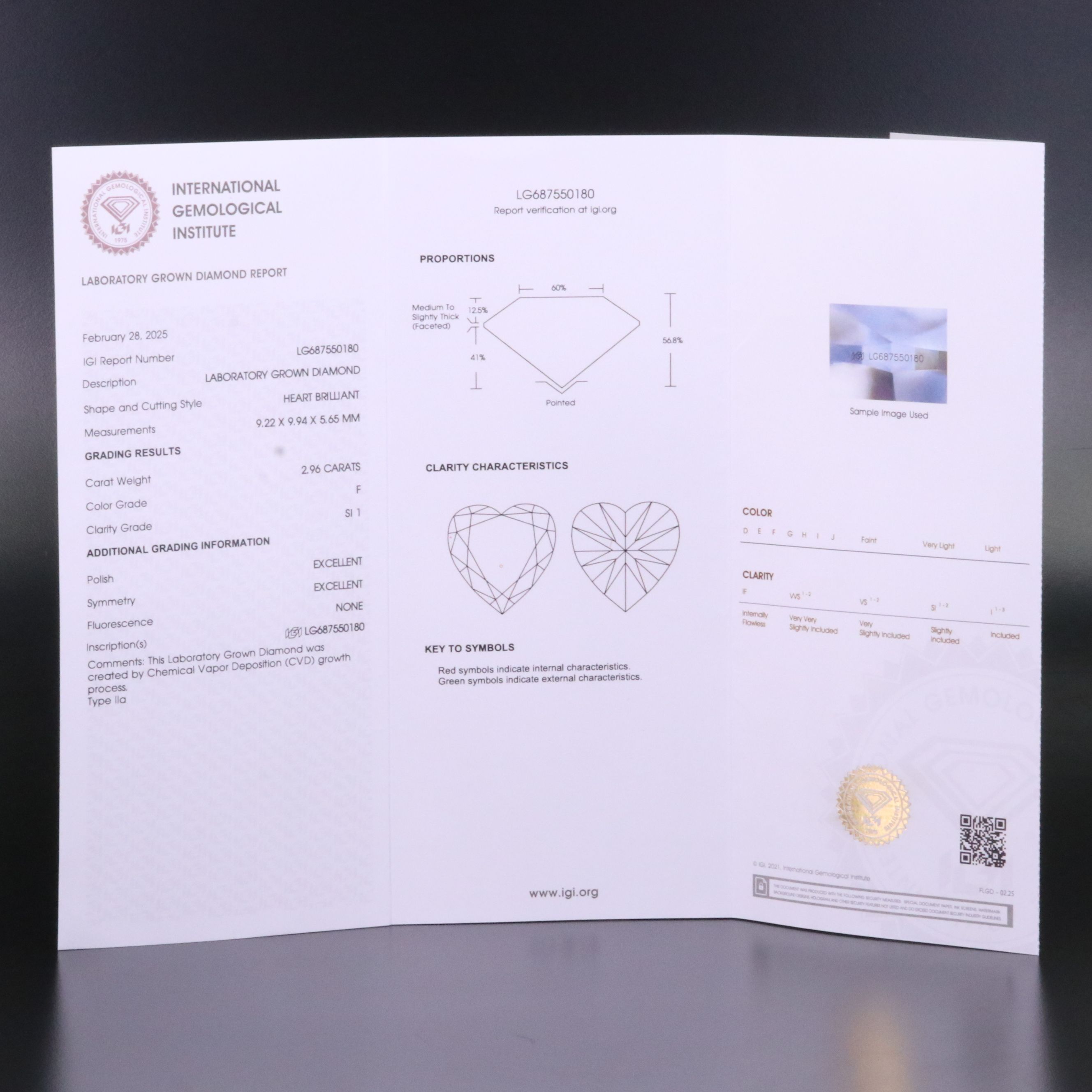 Loose 2.96 CT Lab Grown Diamond with IGI Report