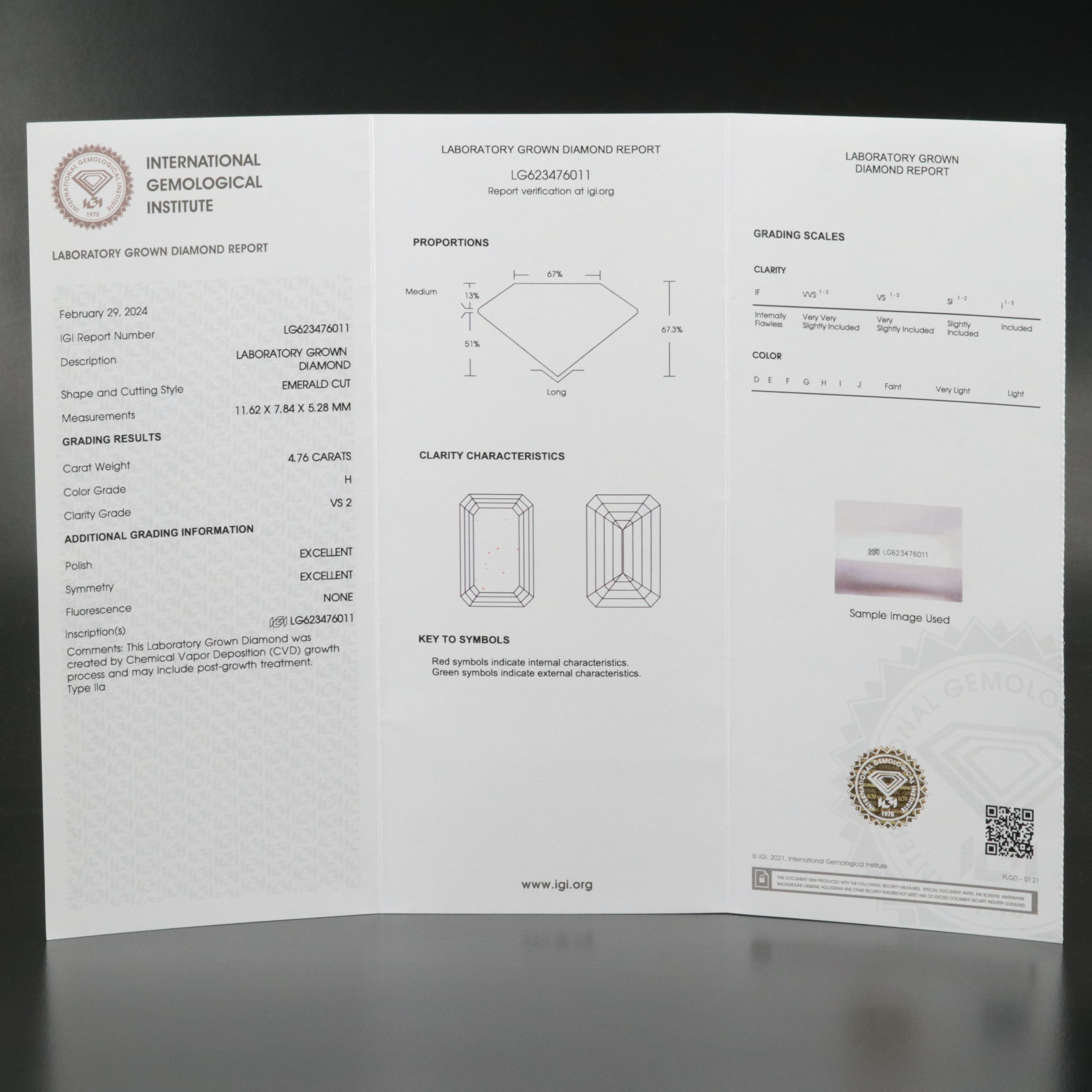 Loose 4.76 CT Lab Grown Diamond with IGI Report