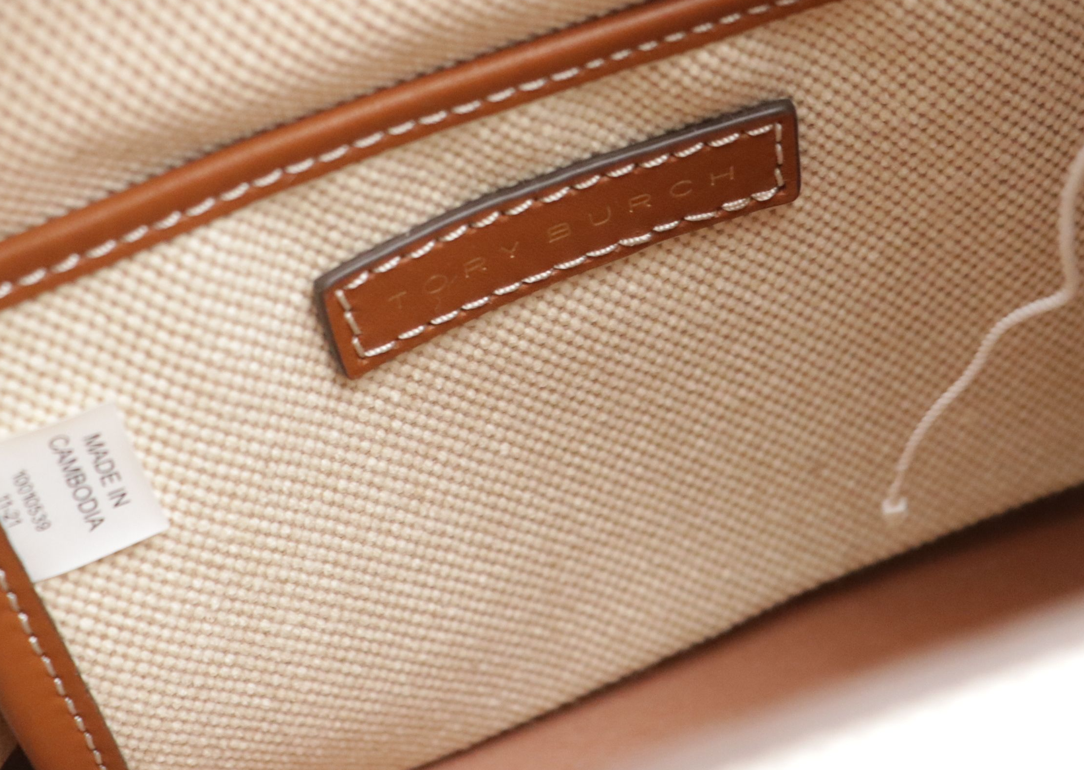 Tory Burch Blake Two-Way Bucket Bag in Natural Canvas and Brown Leather