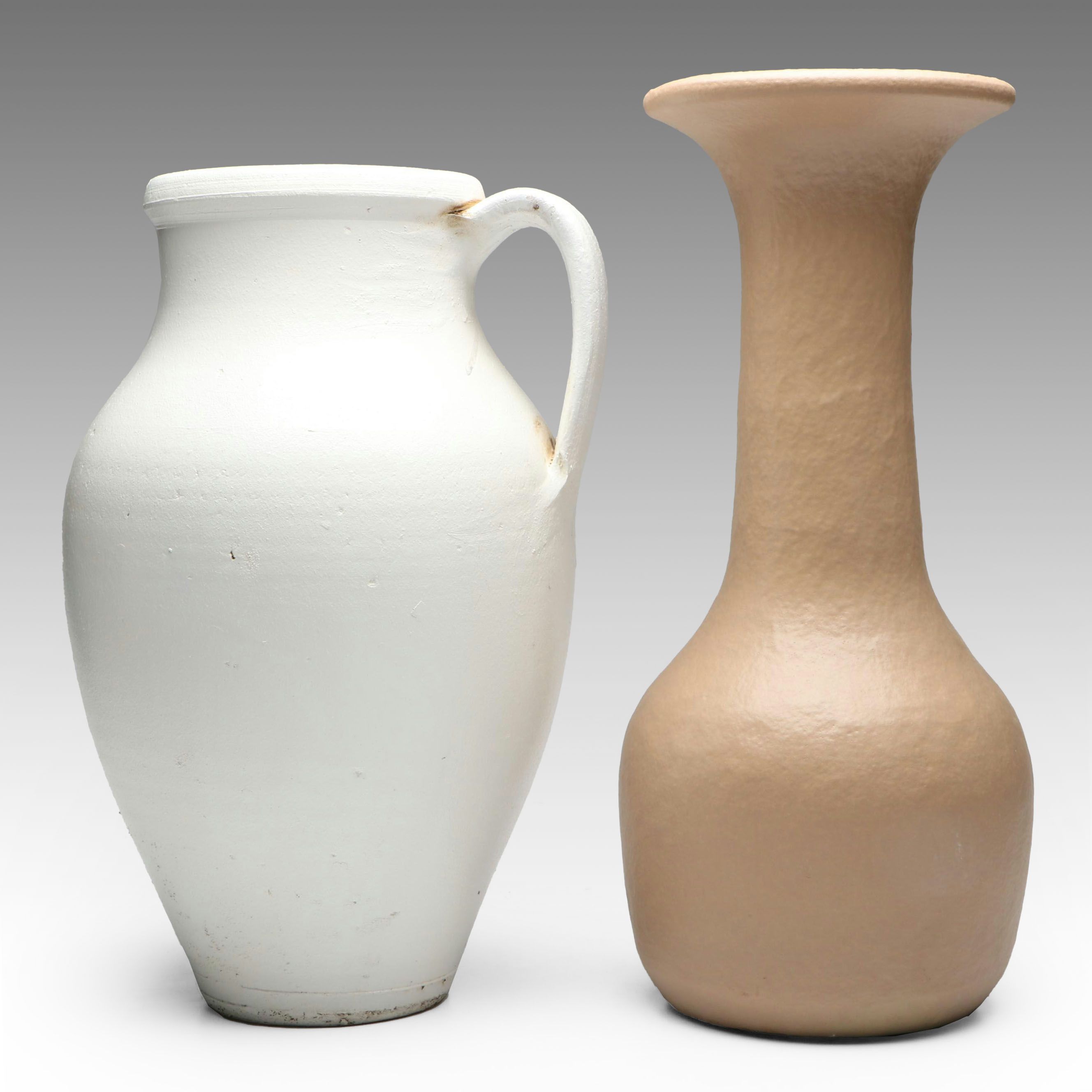 Rustic Farmhouse Ceramic Pitcher and Beige Vase