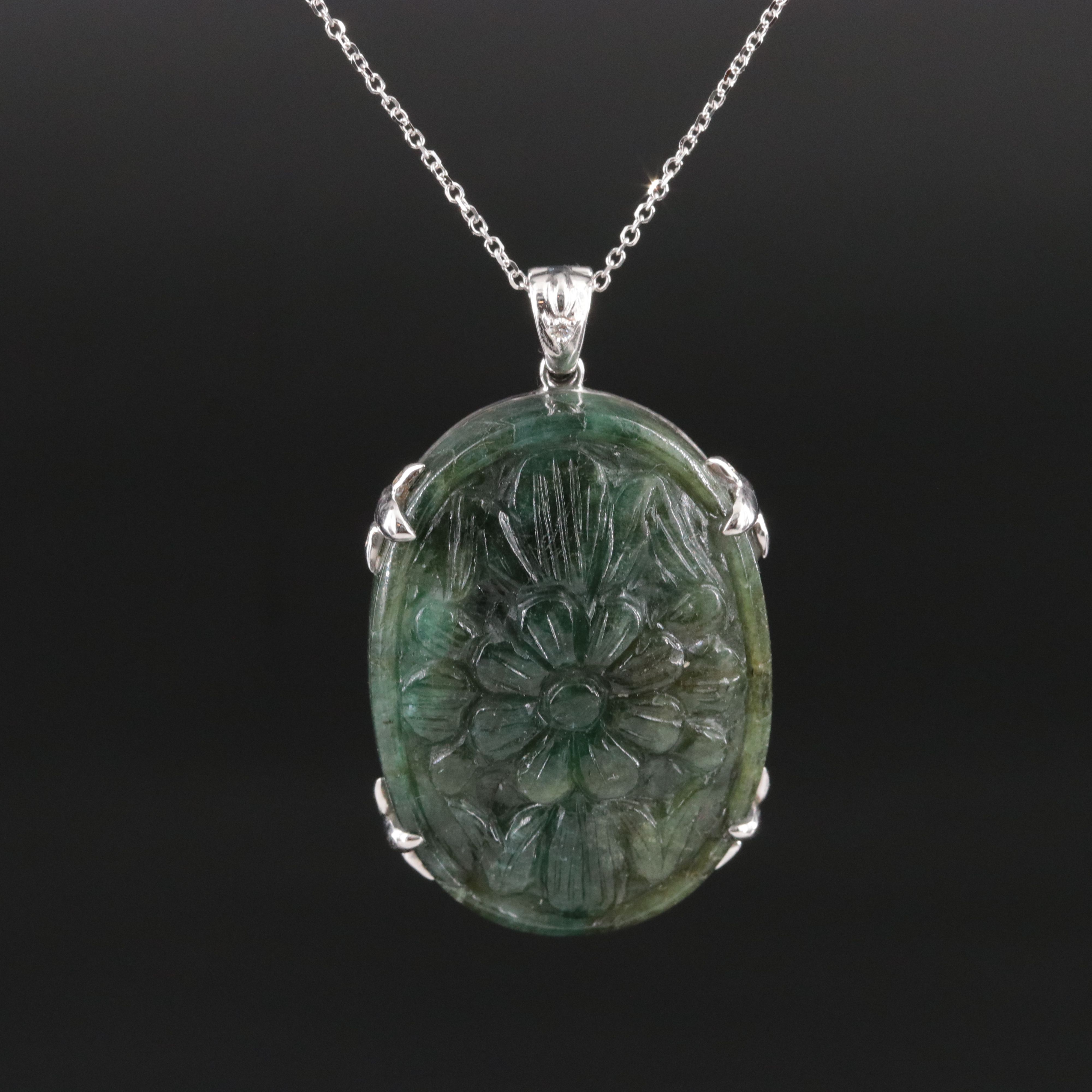Chromia 18K Carved Emerald and Diamond Enhancer Pendant Necklace