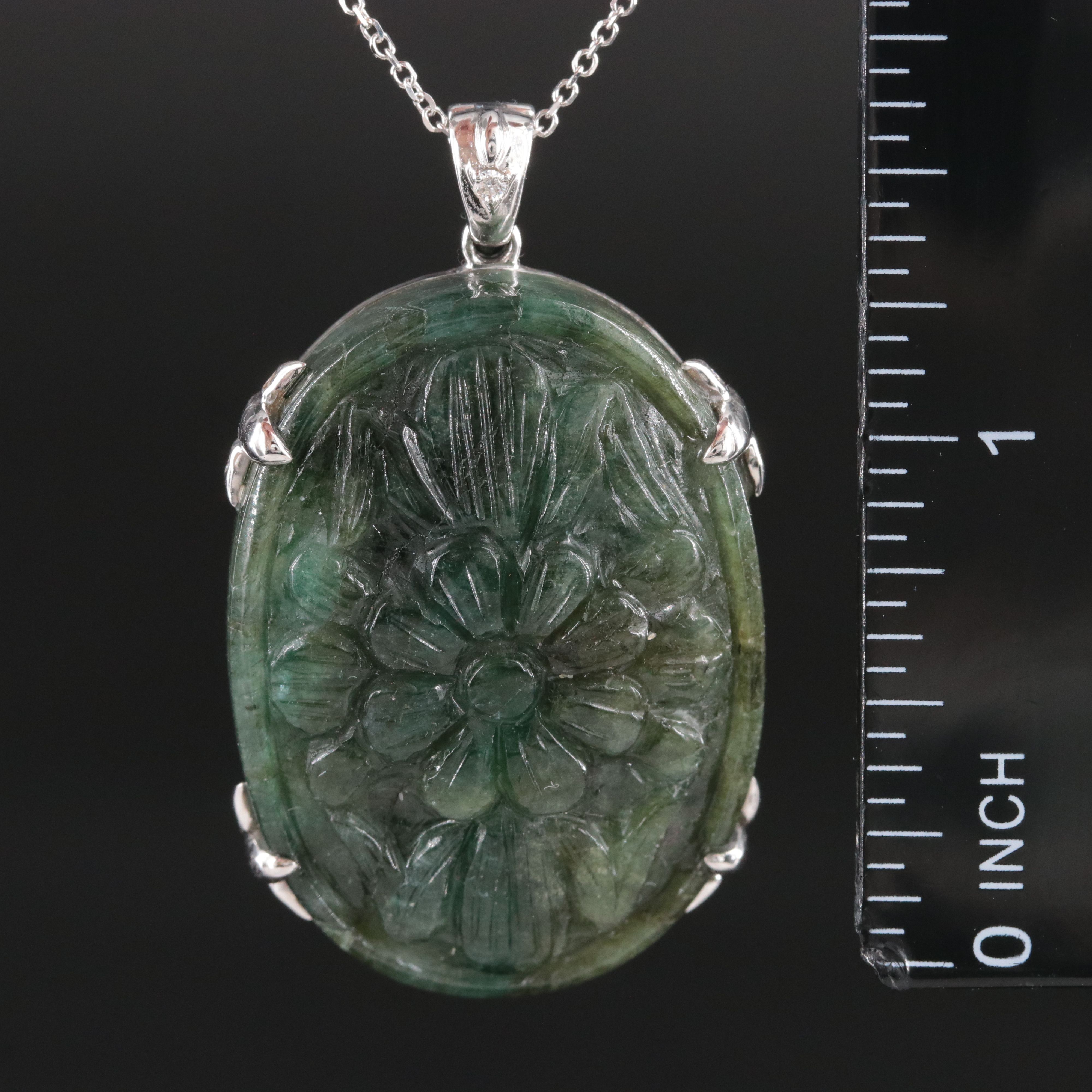 Chromia 18K Carved Emerald and Diamond Enhancer Pendant Necklace