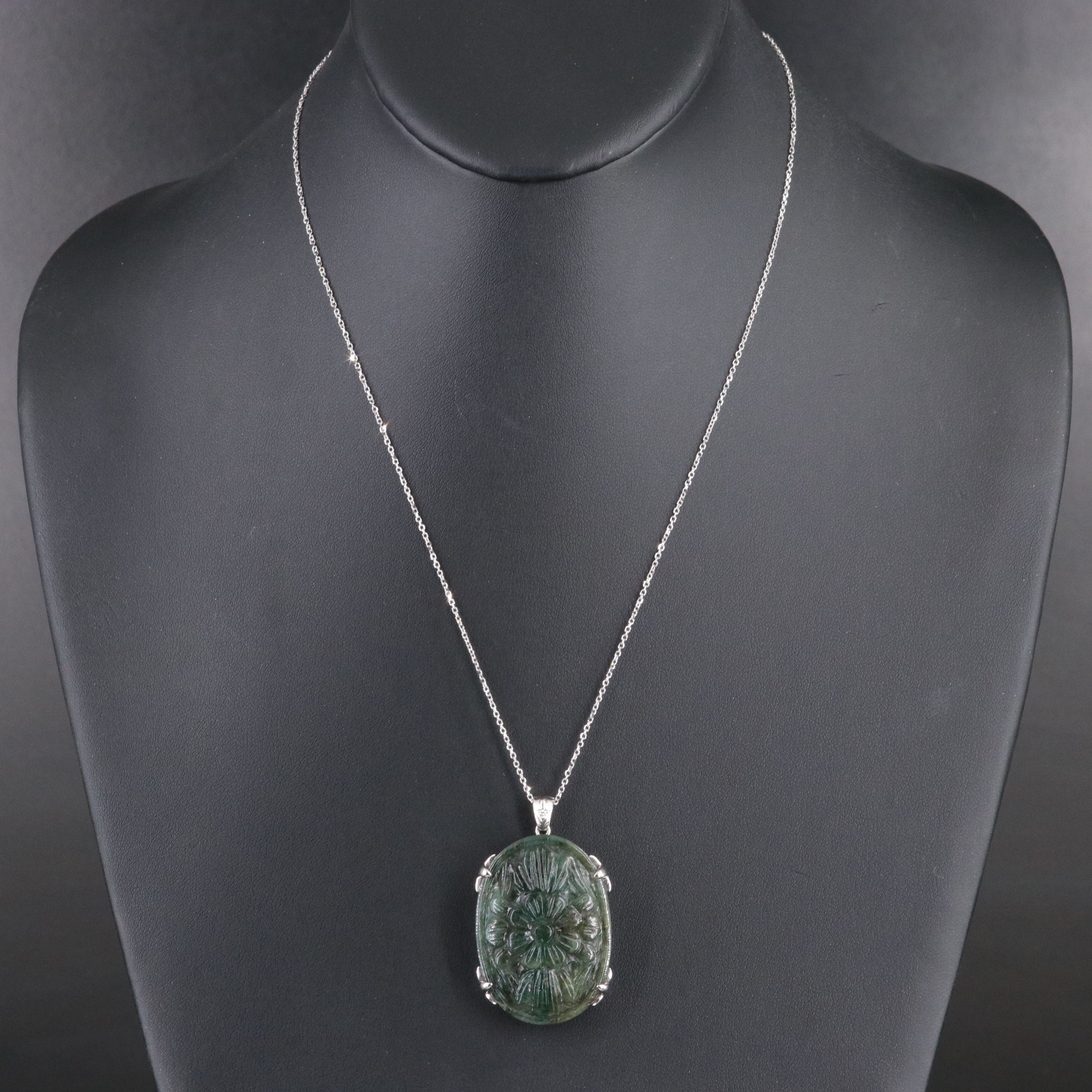 Chromia 18K Carved Emerald and Diamond Enhancer Pendant Necklace