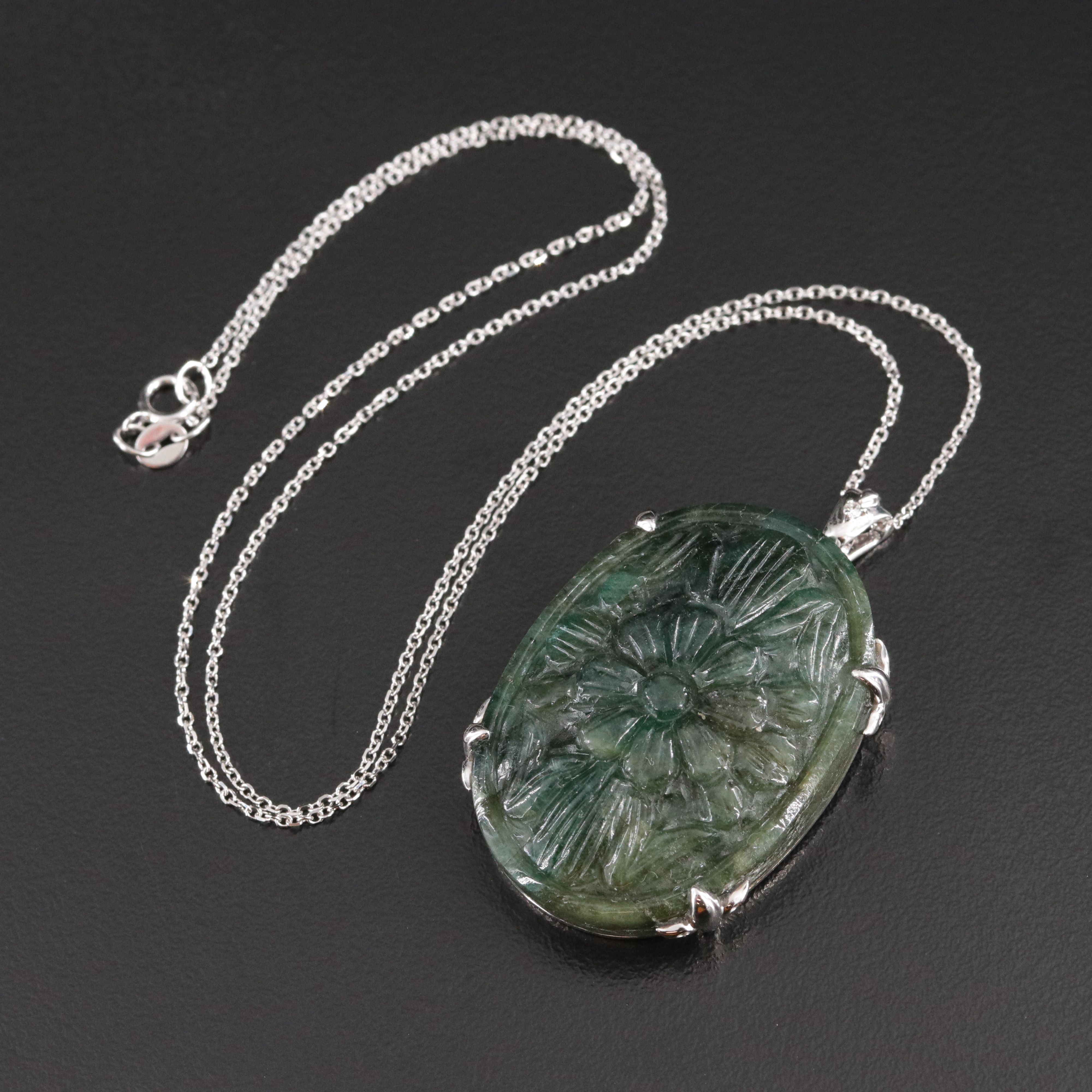 Chromia 18K Carved Emerald and Diamond Enhancer Pendant Necklace