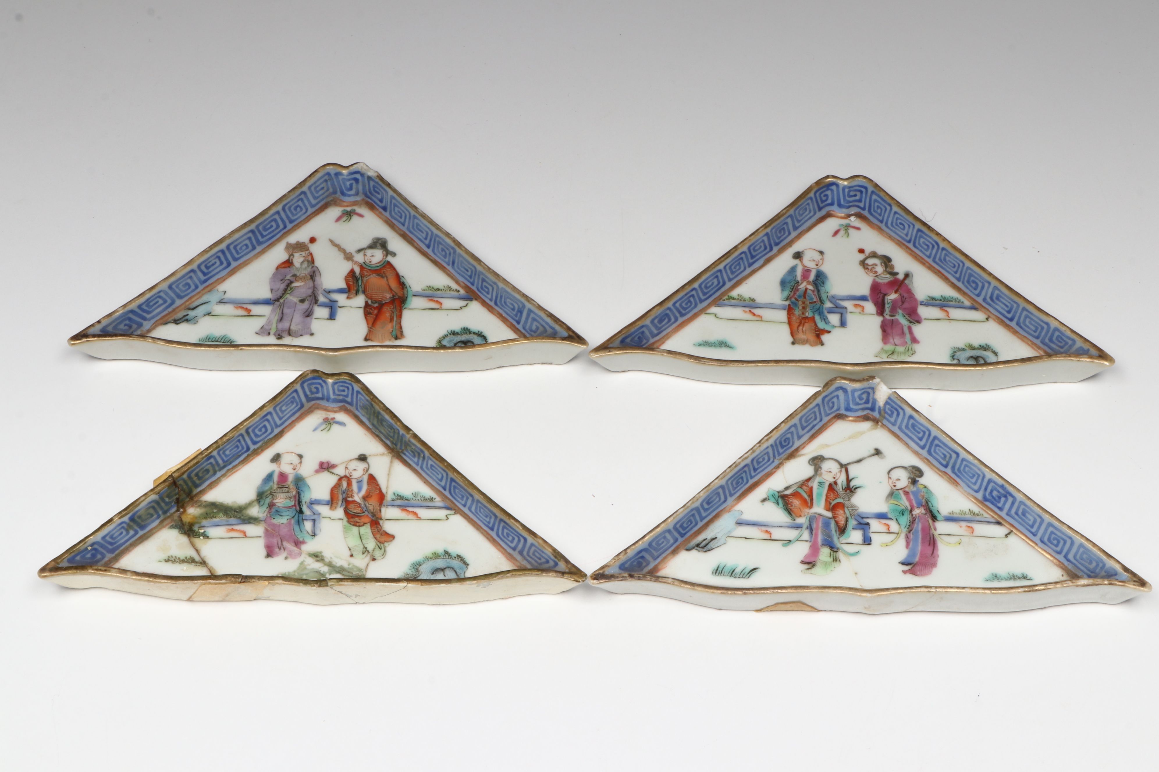 Antique Chinese Porcelain Sweetmeat Dishes on Wood Tray