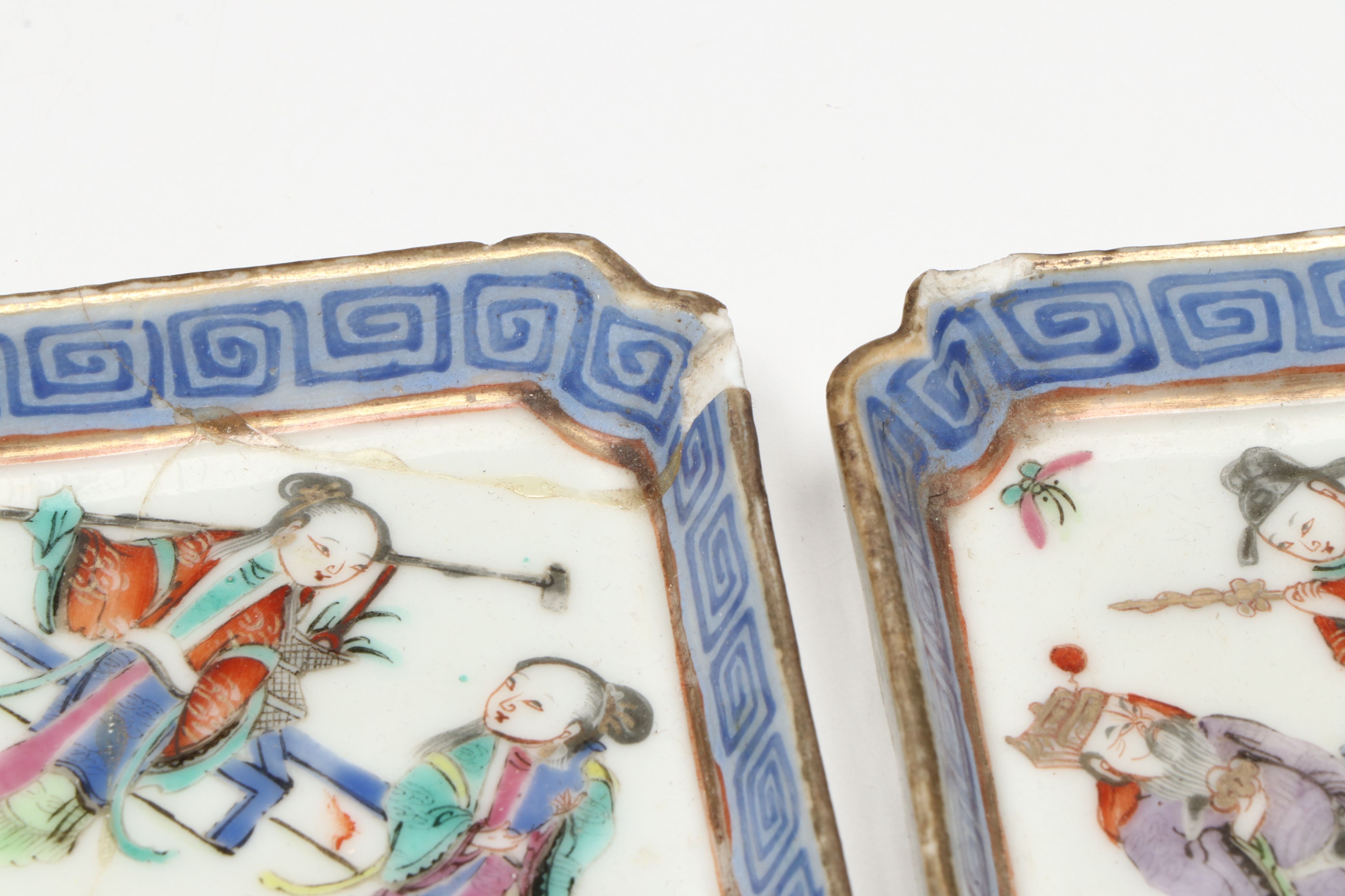 Antique Chinese Porcelain Sweetmeat Dishes on Wood Tray