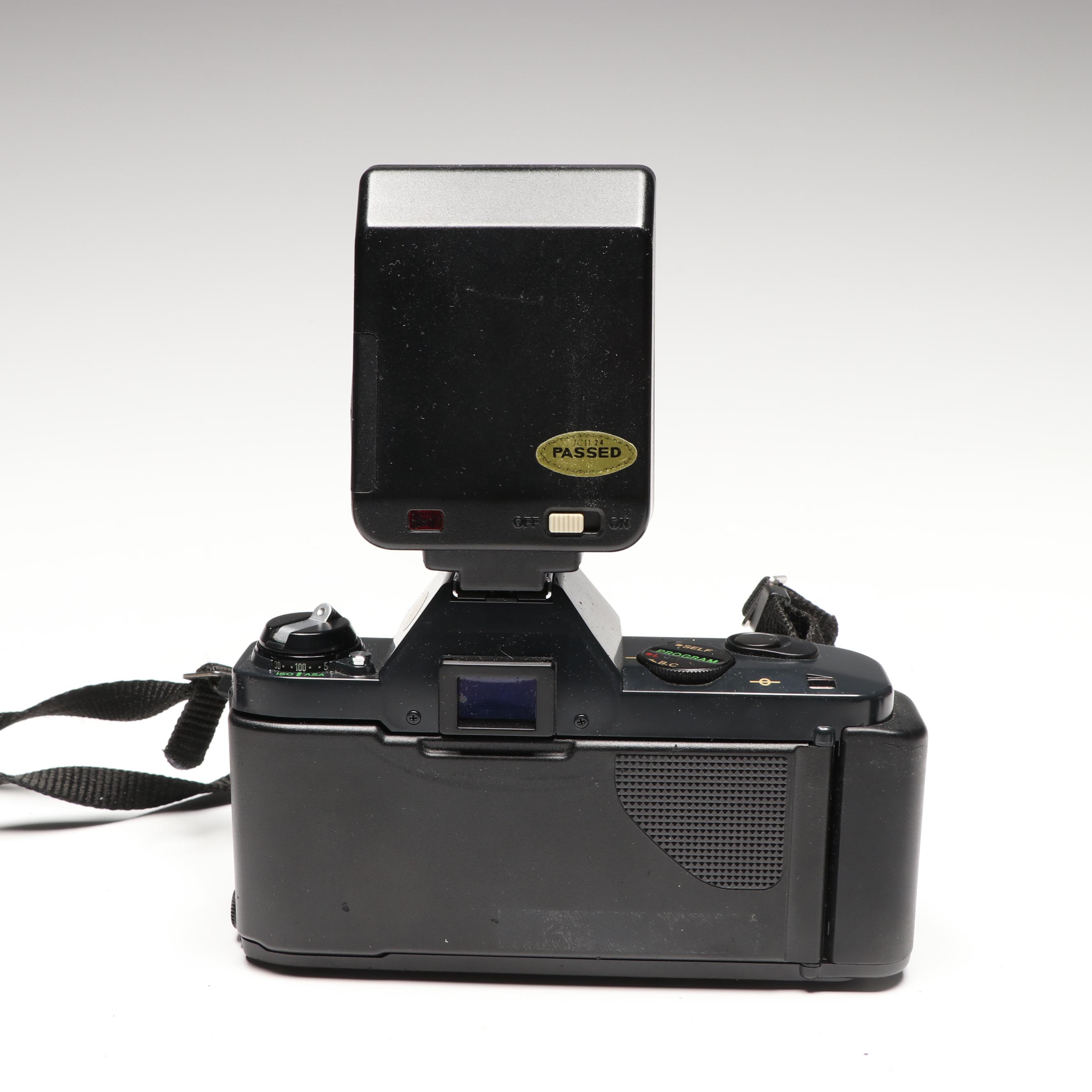 Canon T50 35mm Camera with Toyo Optics Lens, Flash and Cases