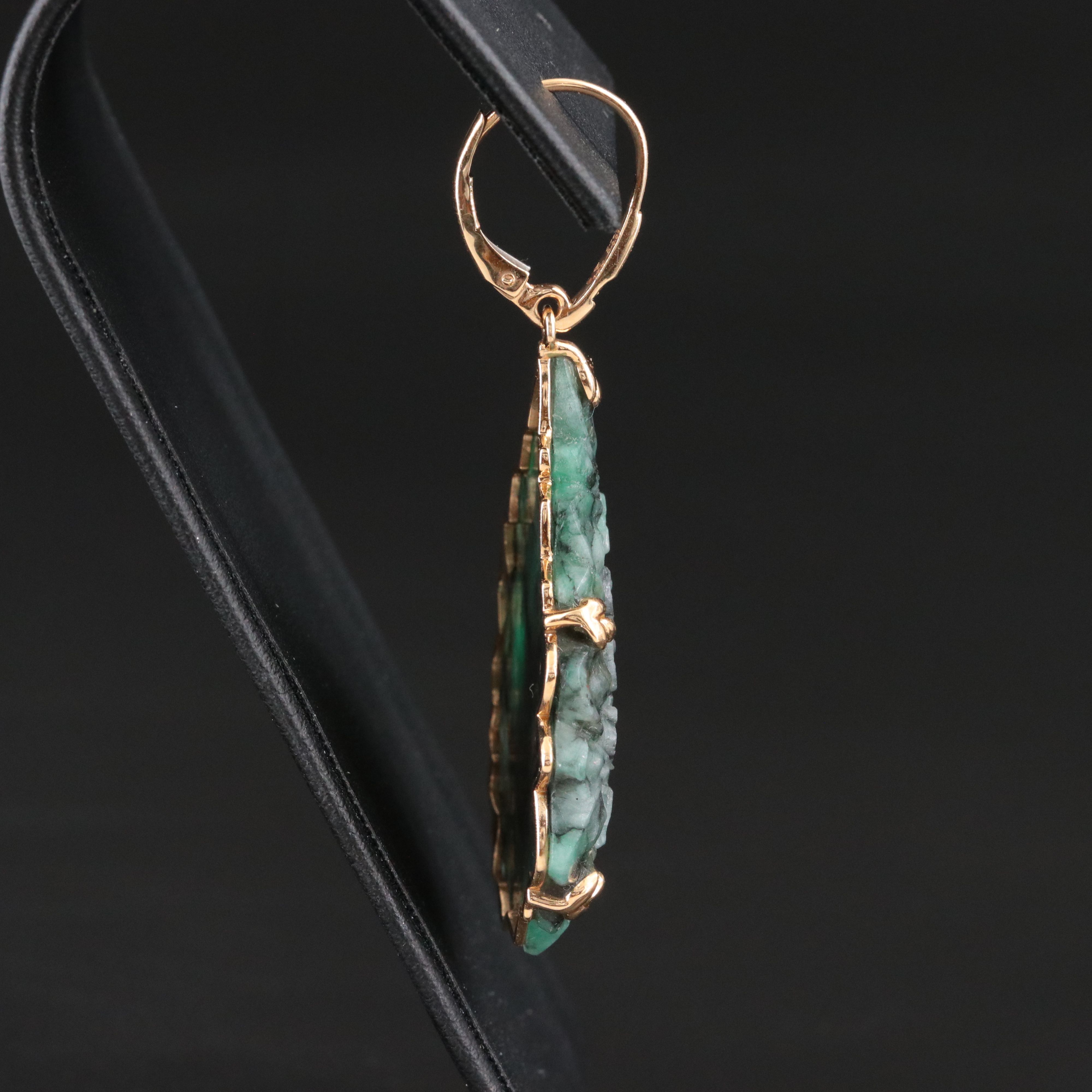Chromia 18K Emerald and Diamond Carved Drop Earrings