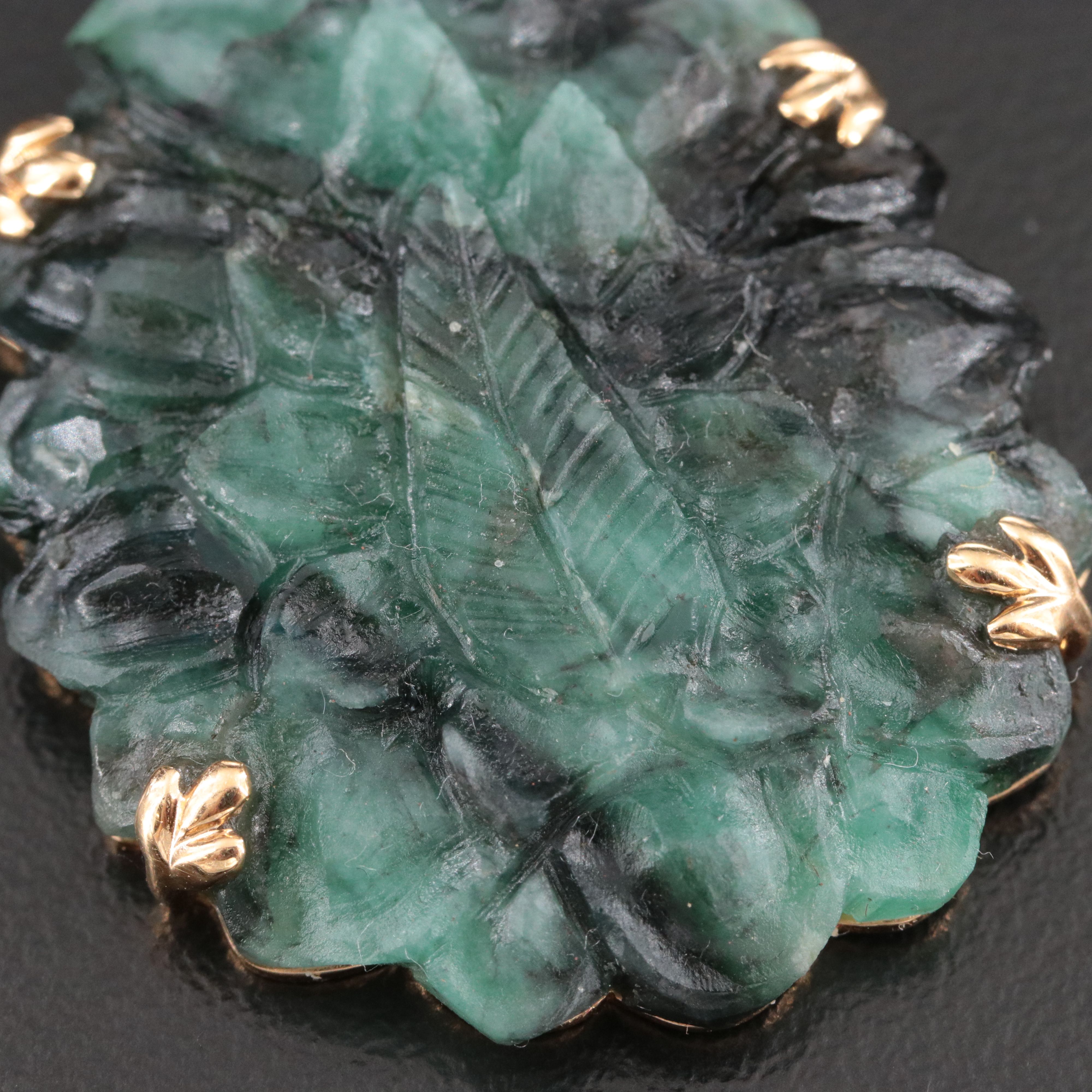 Chromia 18K Emerald and Diamond Carved Drop Earrings