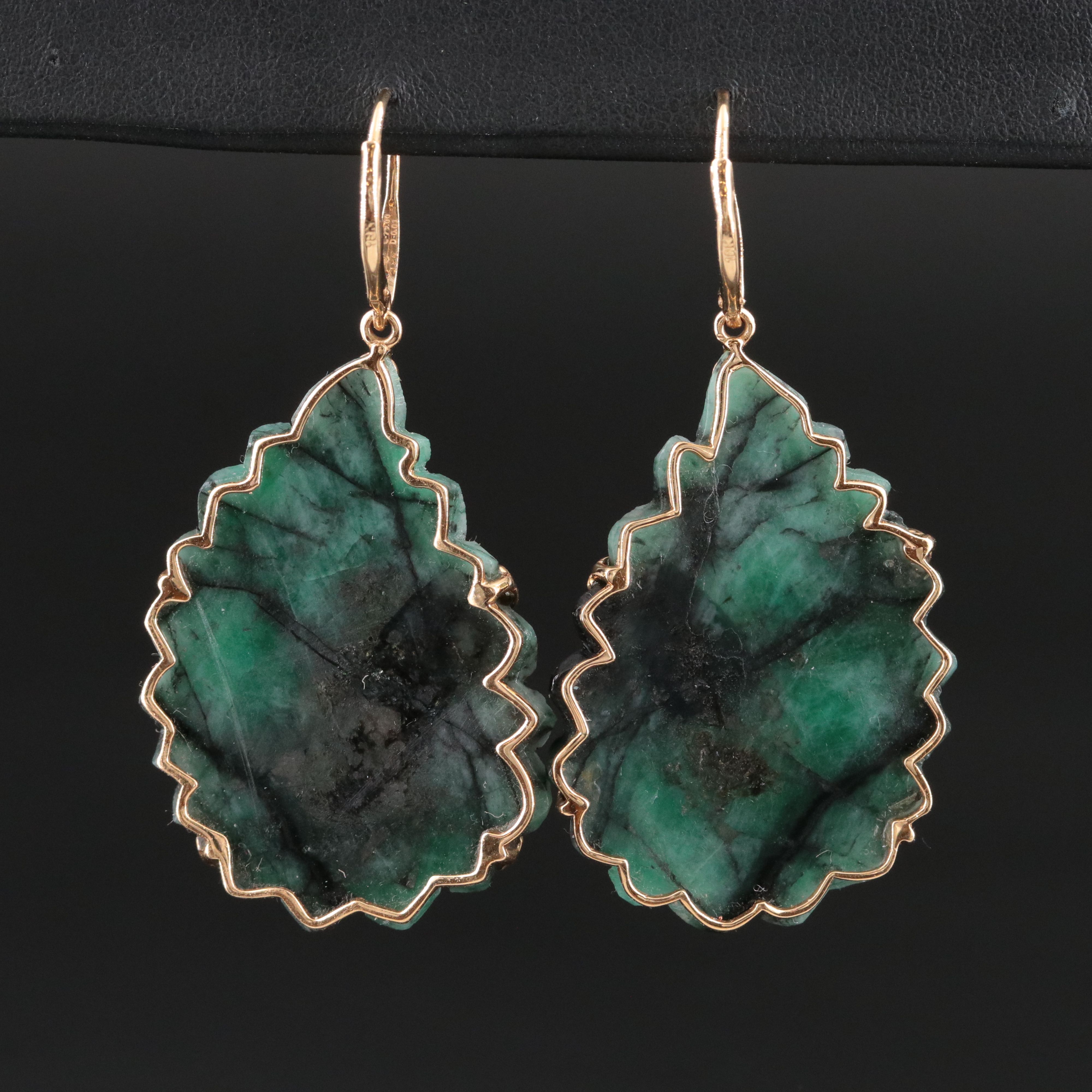 Chromia 18K Emerald and Diamond Carved Drop Earrings