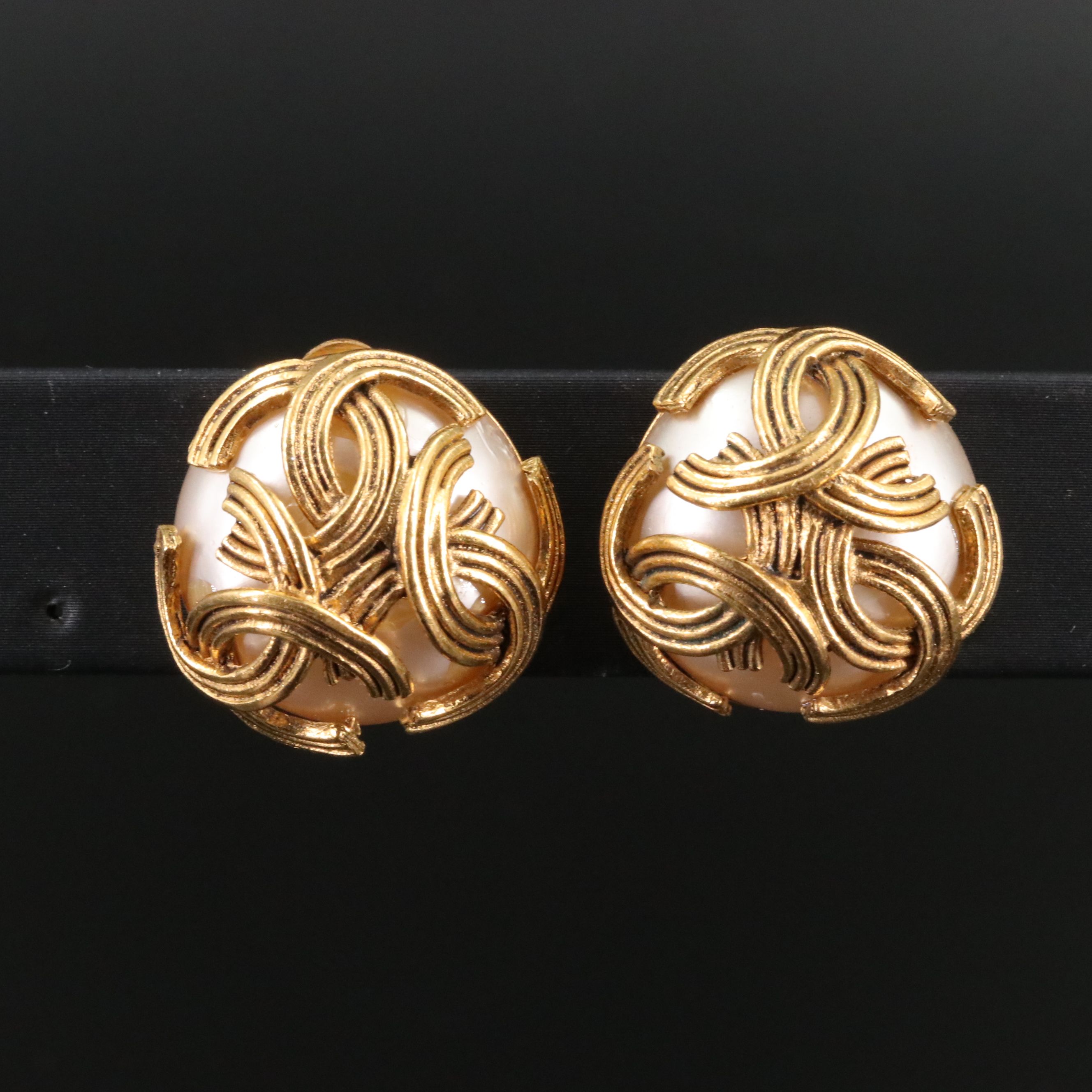 Chanel CC Faux Pearl Clip Earrings