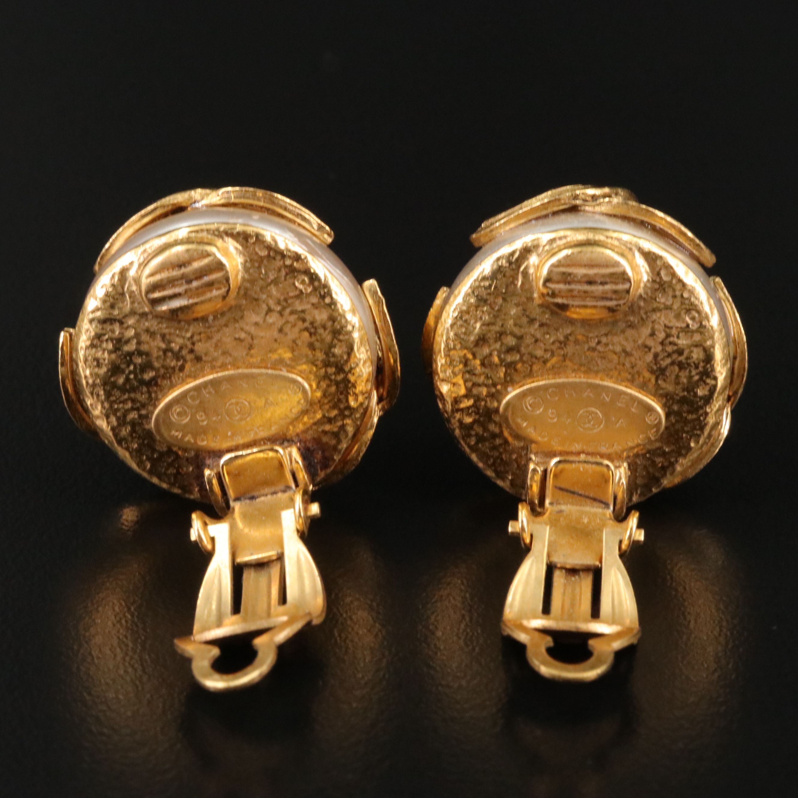 Chanel CC Faux Pearl Clip Earrings