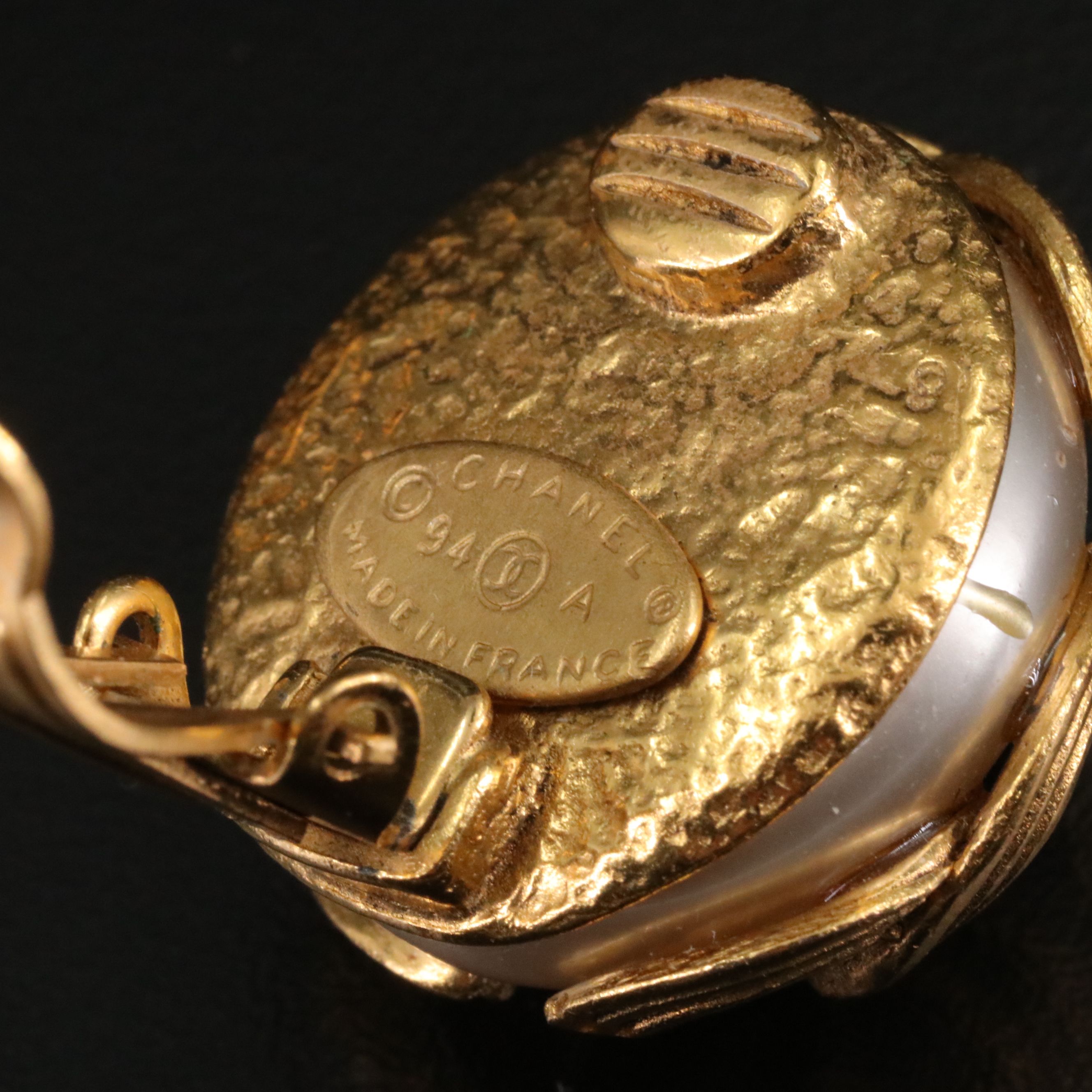 Chanel CC Faux Pearl Clip Earrings