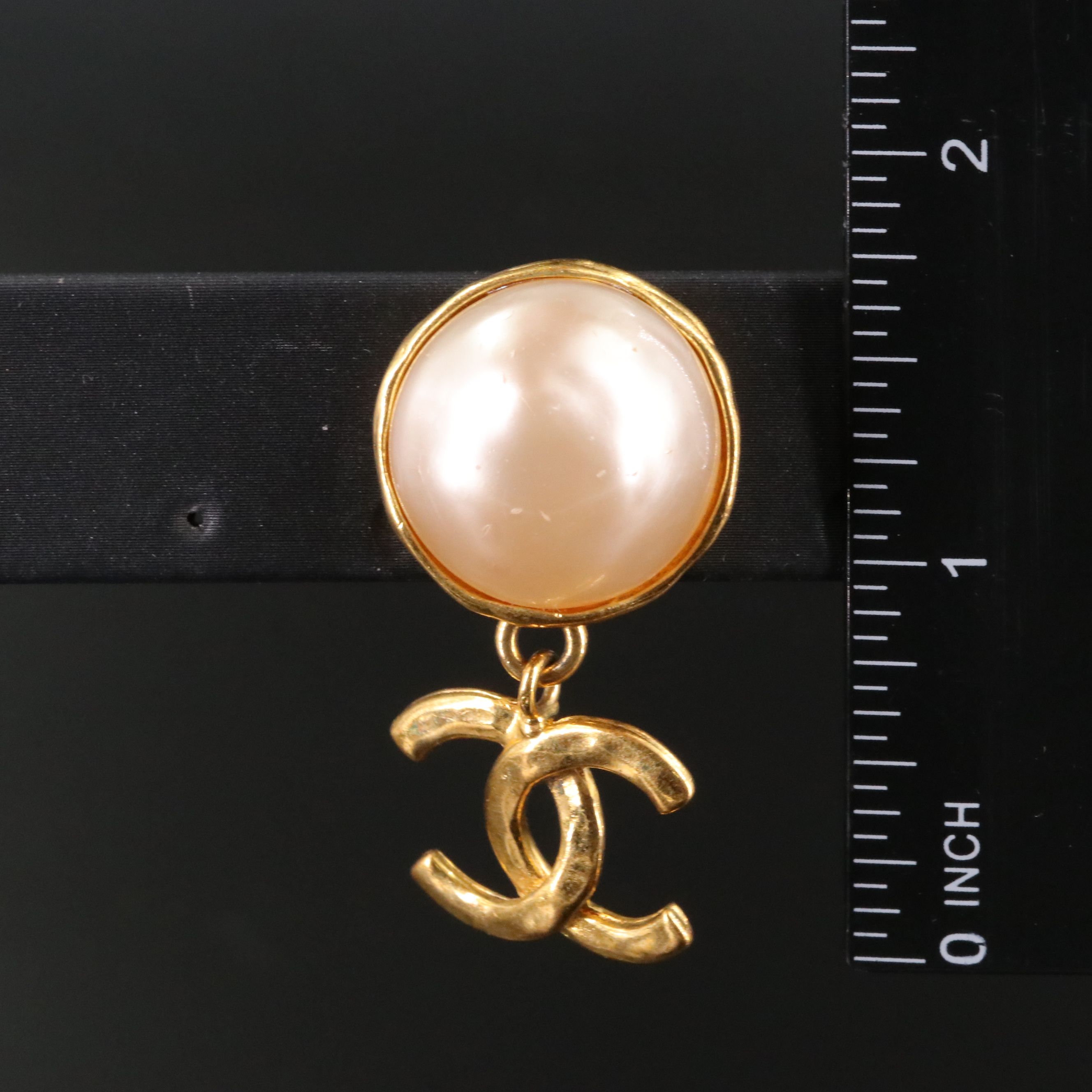 Chanel Imitation Pearl CC Drop Clip Earrings