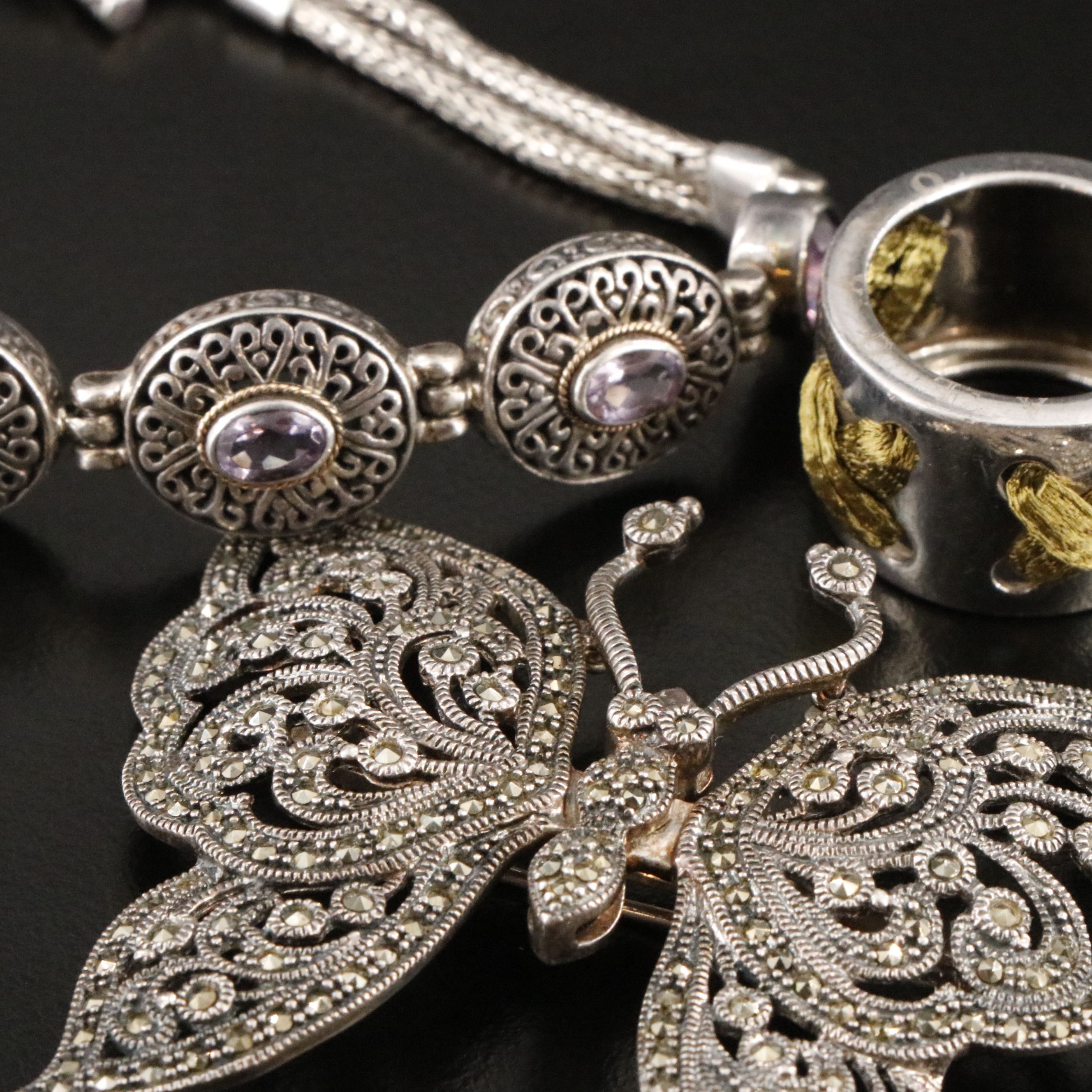 Amethyst, Pearl and Marcasite Featured in Sterling Jewelry