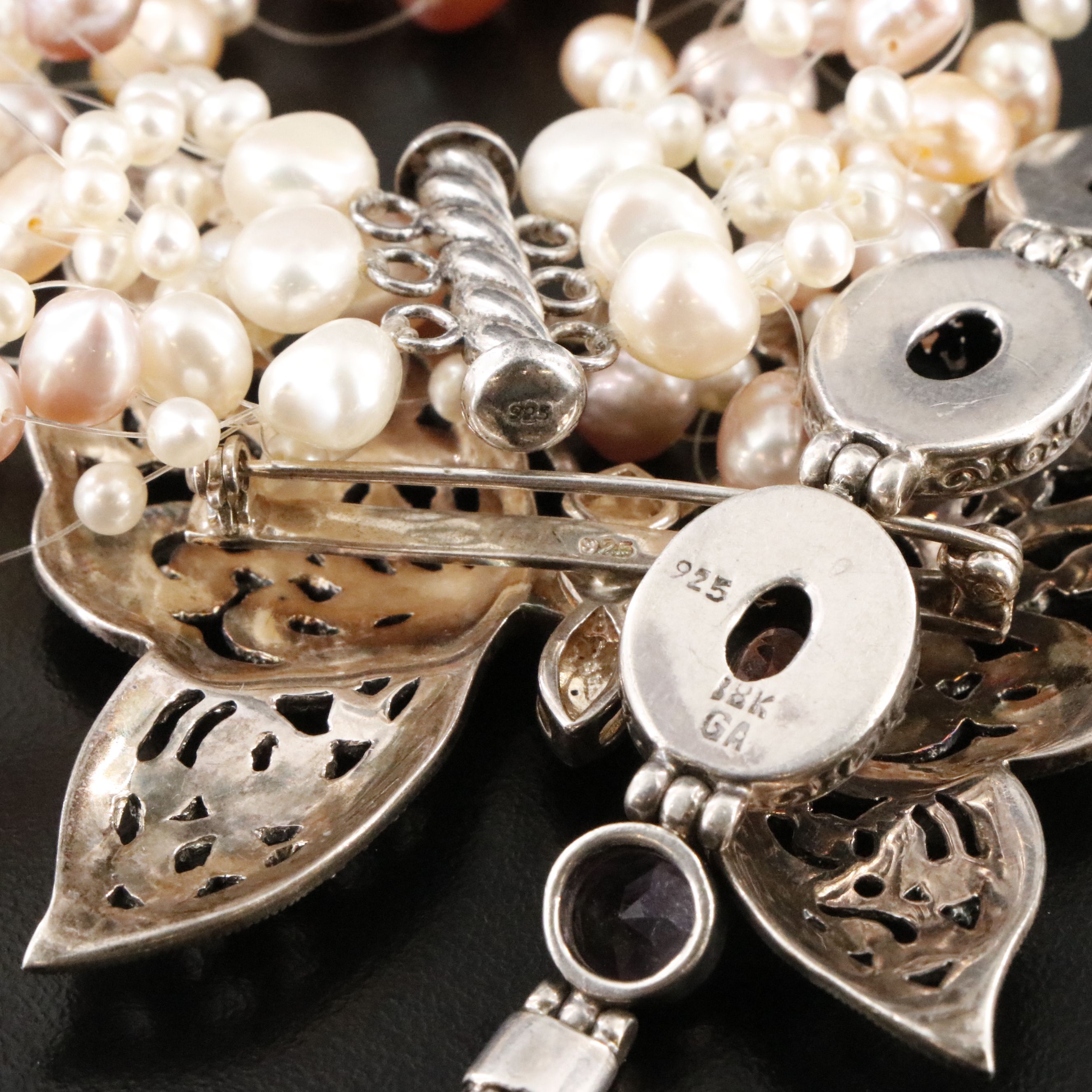 Amethyst, Pearl and Marcasite Featured in Sterling Jewelry