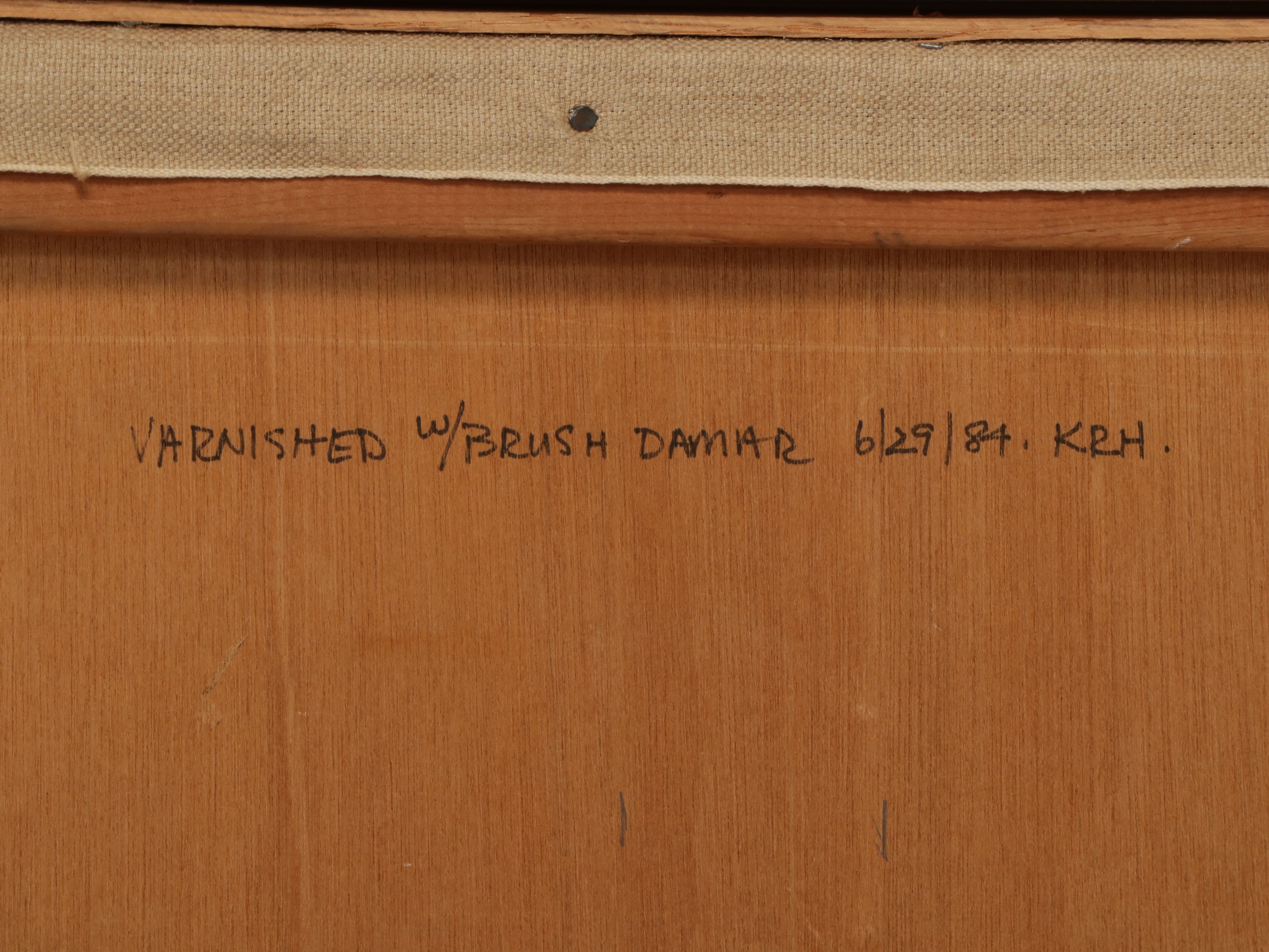 Kenneth Hess Oil Painting of Cow Herd in Palm Grove, 1981