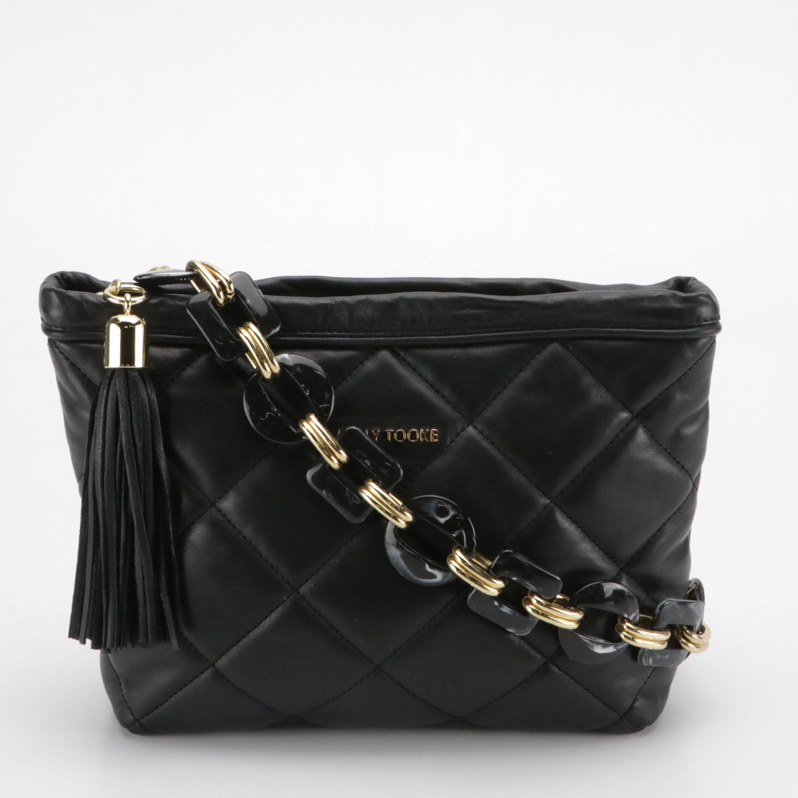 Kelly-Tooke Round Crossbody Bag and Quilted Chain-Link Bag in Black Leather