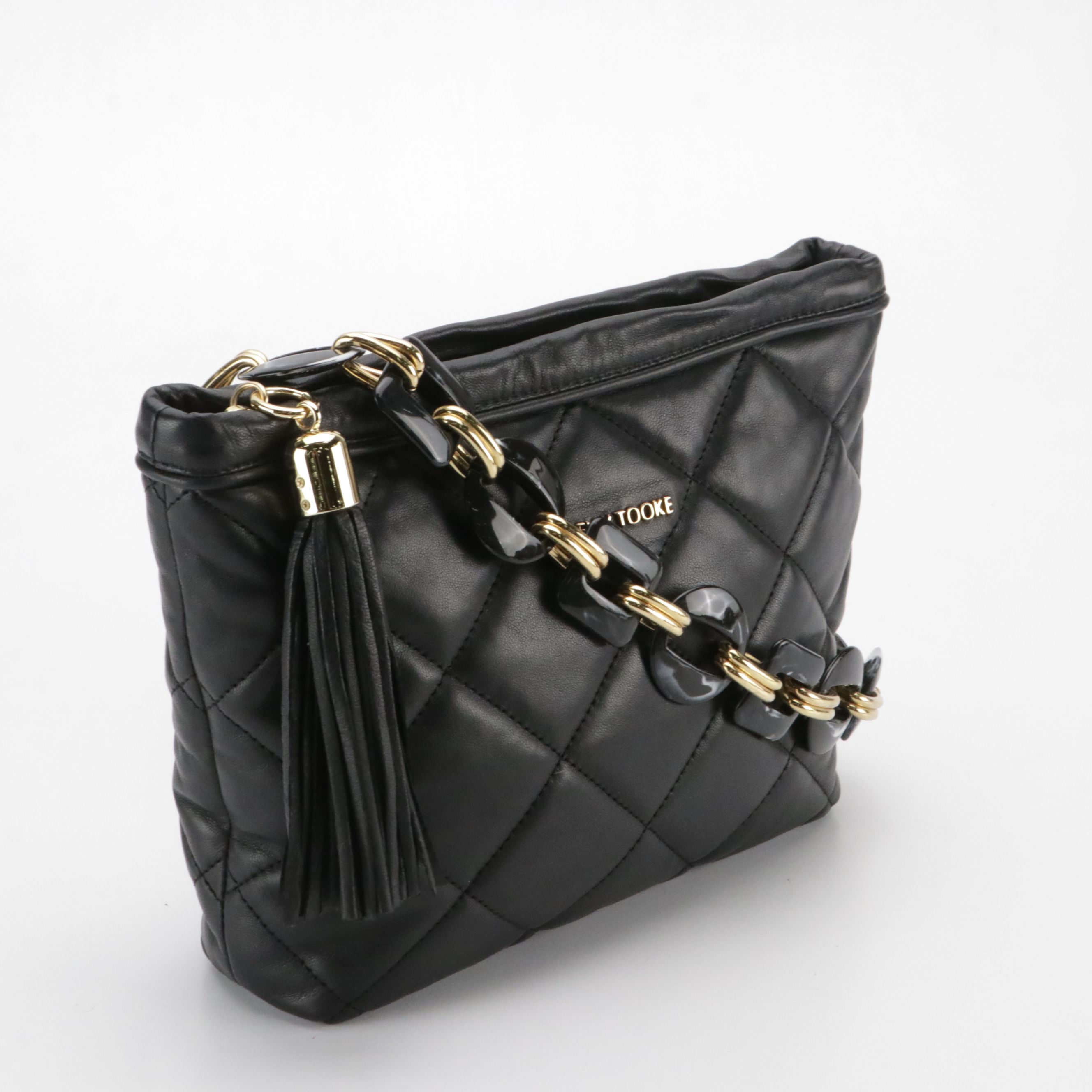 Kelly-Tooke Round Crossbody Bag and Quilted Chain-Link Bag in Black Leather