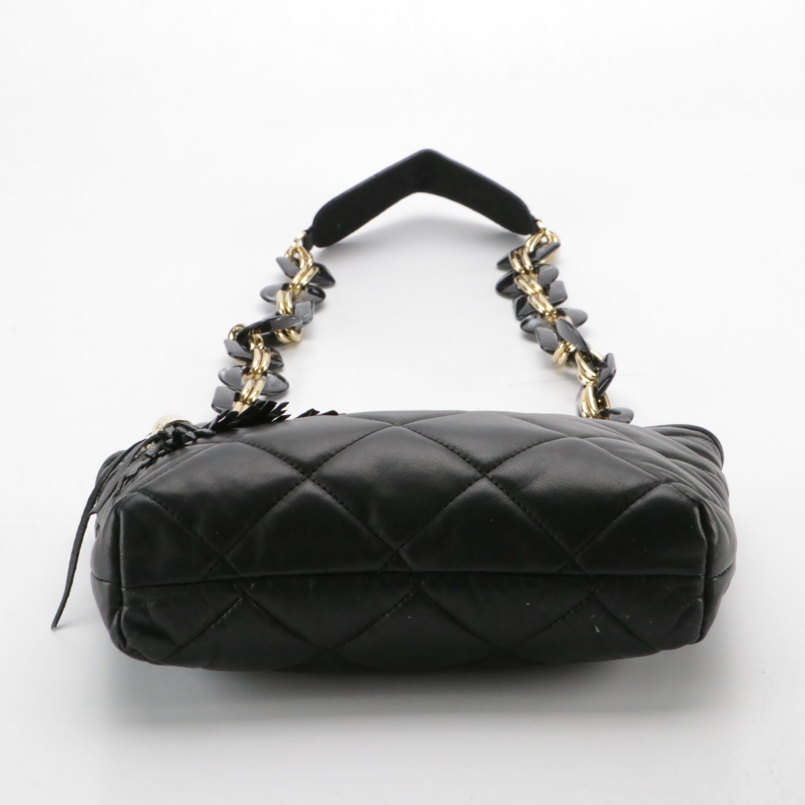 Kelly-Tooke Round Crossbody Bag and Quilted Chain-Link Bag in Black Leather