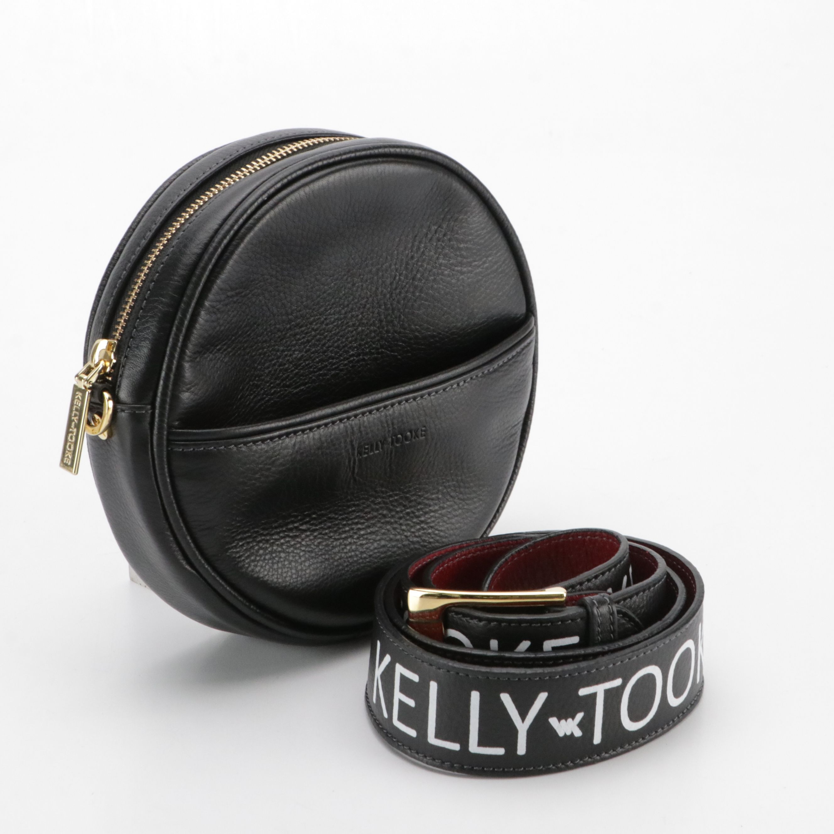 Kelly-Tooke Round Crossbody Bag and Quilted Chain-Link Bag in Black Leather