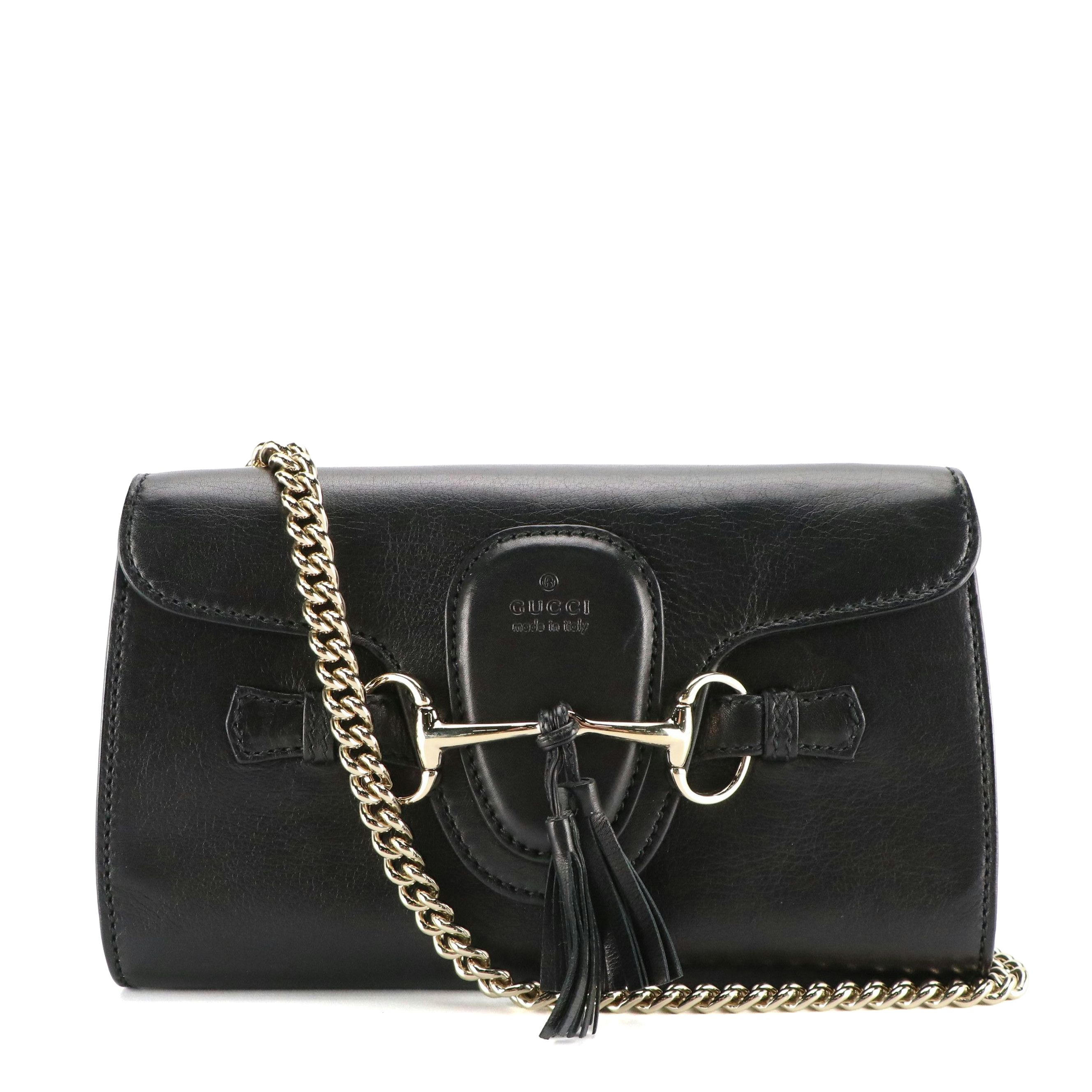 Gucci Emily Chain Strap Bag in Black Calfskin Leather