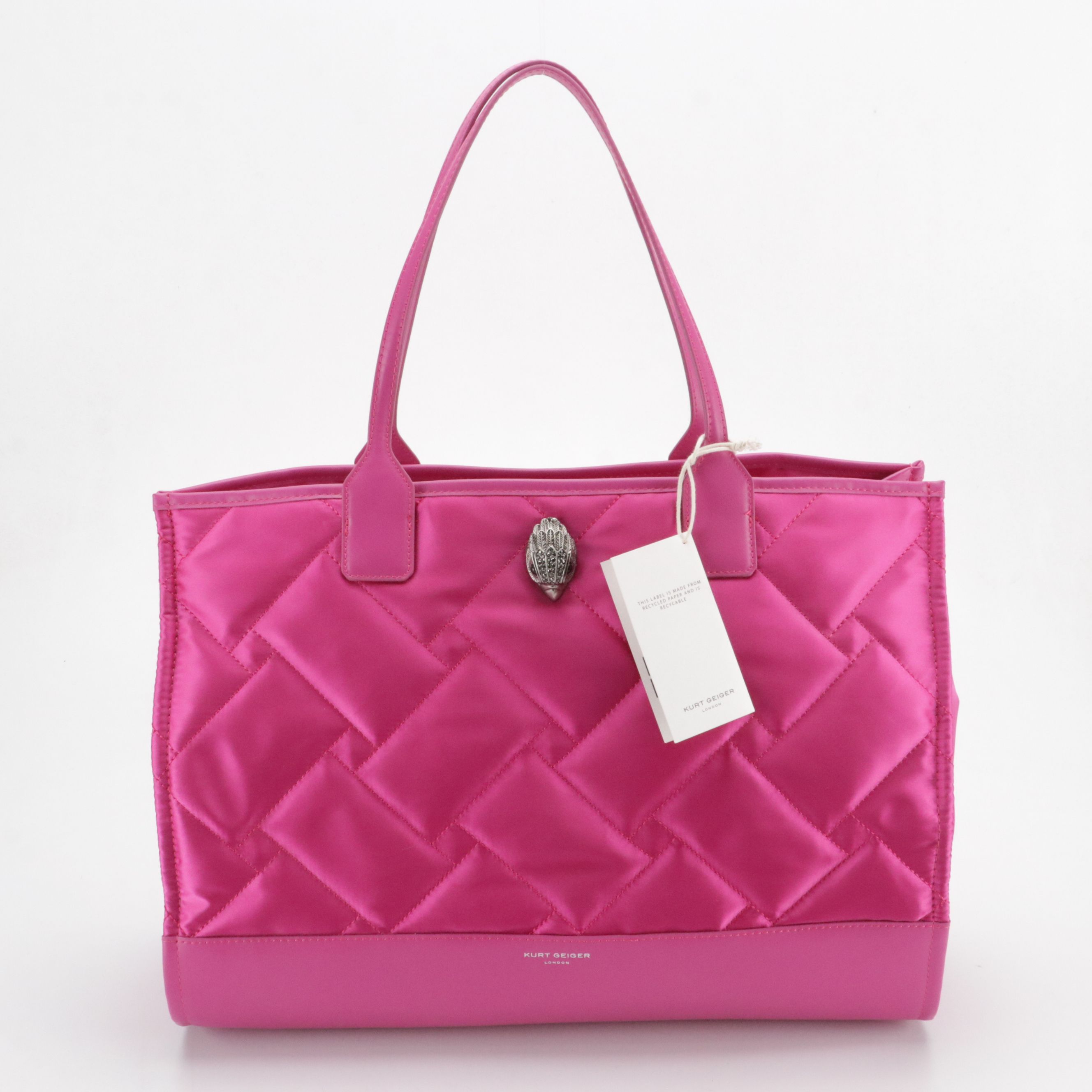 Kurt Geiger Shopper Tote in Recycled Nylon Satin and Faux Leather