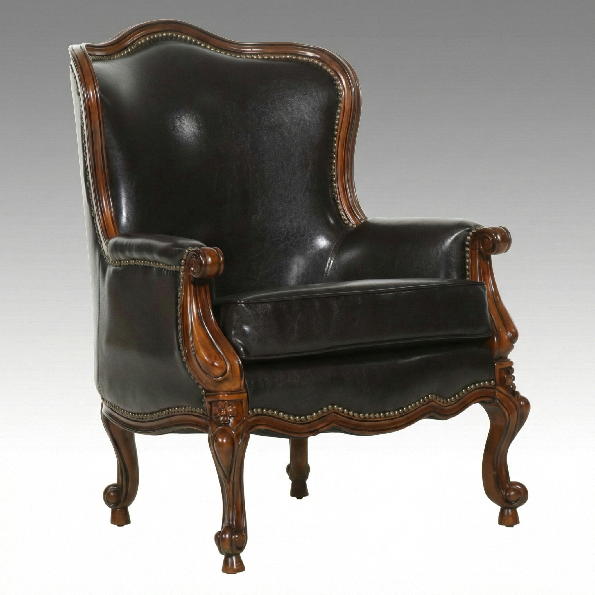 Louis XV Style Bergère Armchair with Faux Leather Upholstery