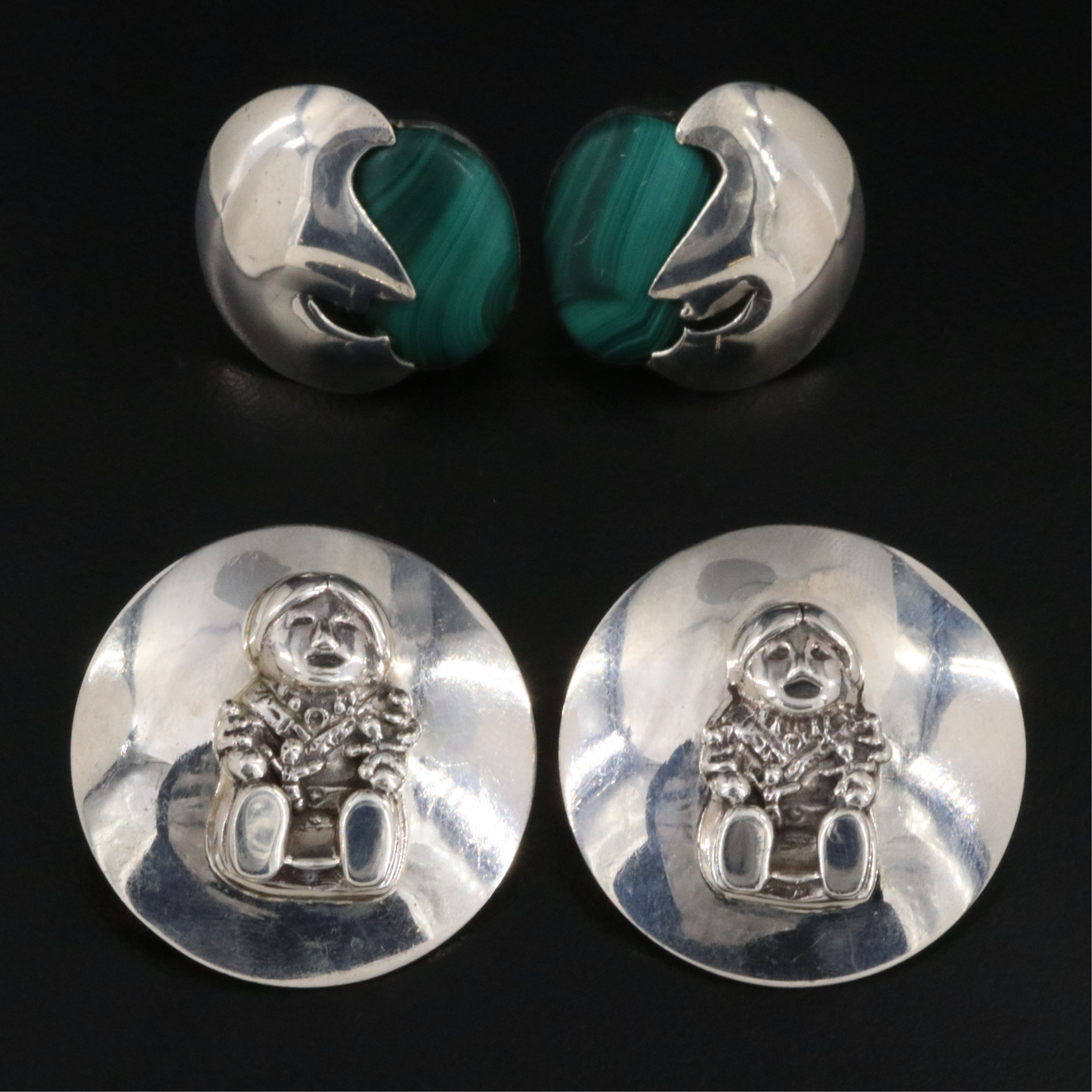 Sterling Carol Felley Storyteller and Malachite Drop Earrings