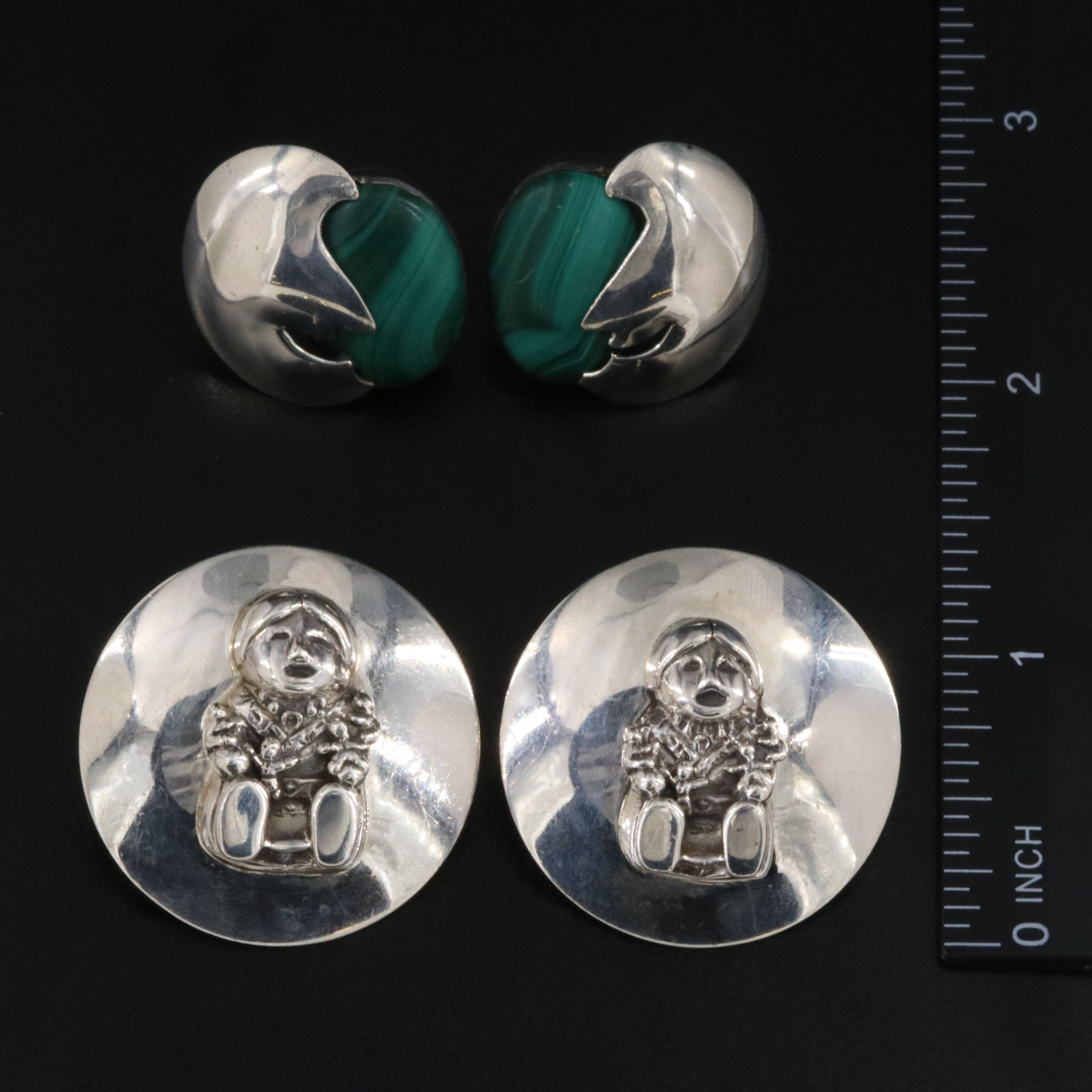 Sterling Carol Felley Storyteller and Malachite Drop Earrings