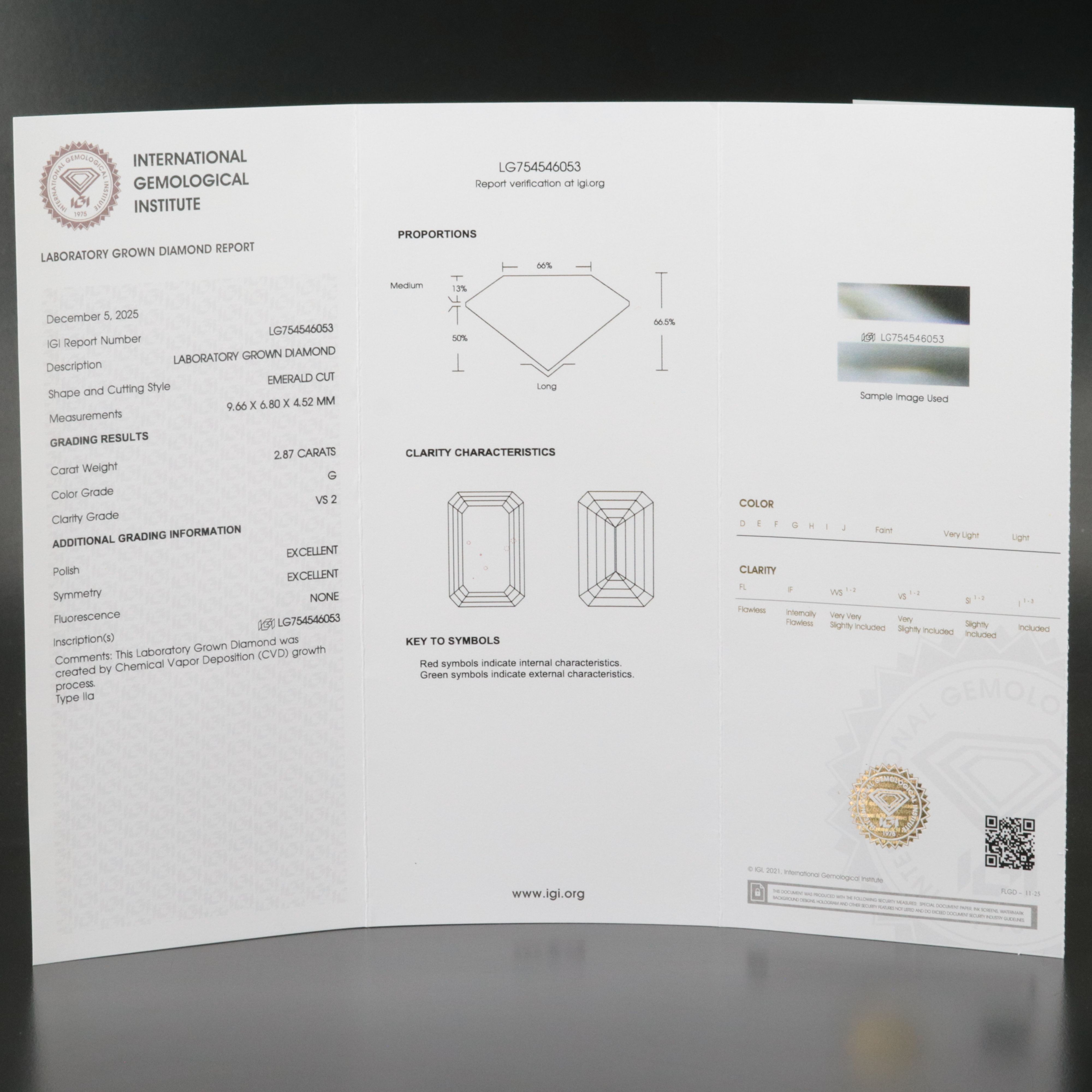 Loose 2.87 CT Lab Grown Diamond with IGI Report