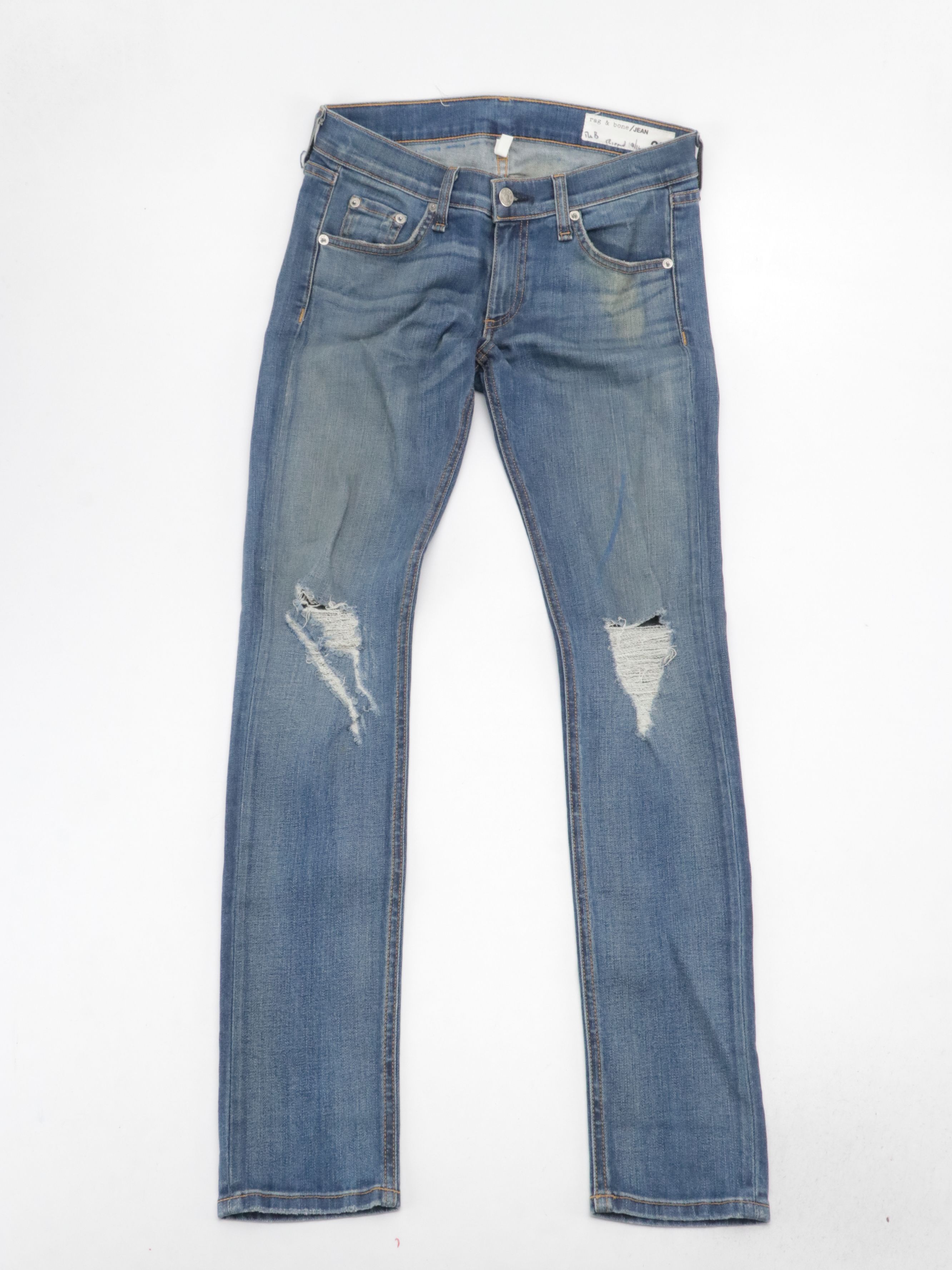 Rag & Bone Ripped Blue Wash and and Black Skinny Jeans