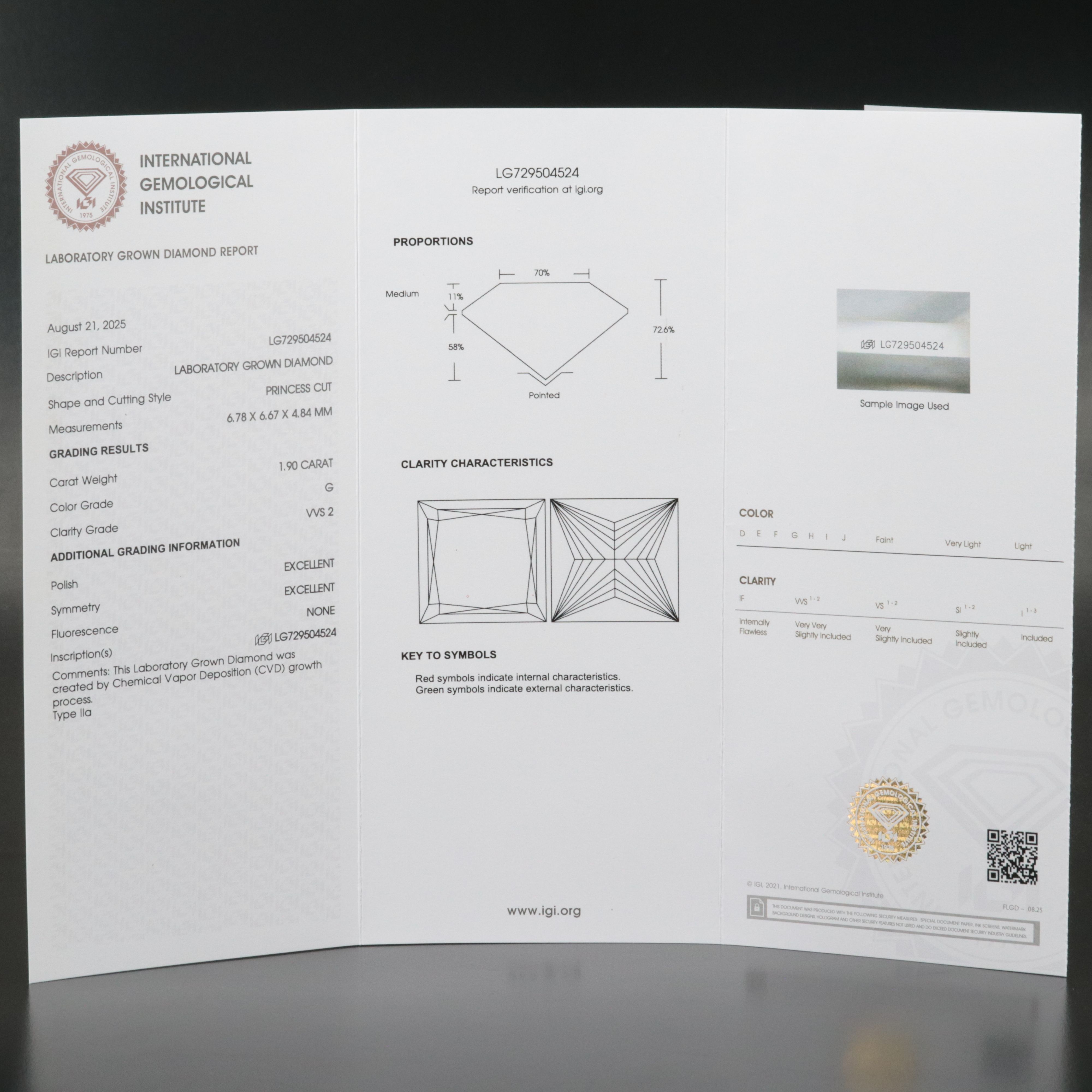 Loose 1.90 CT Lab Grown Diamond with IGI Report