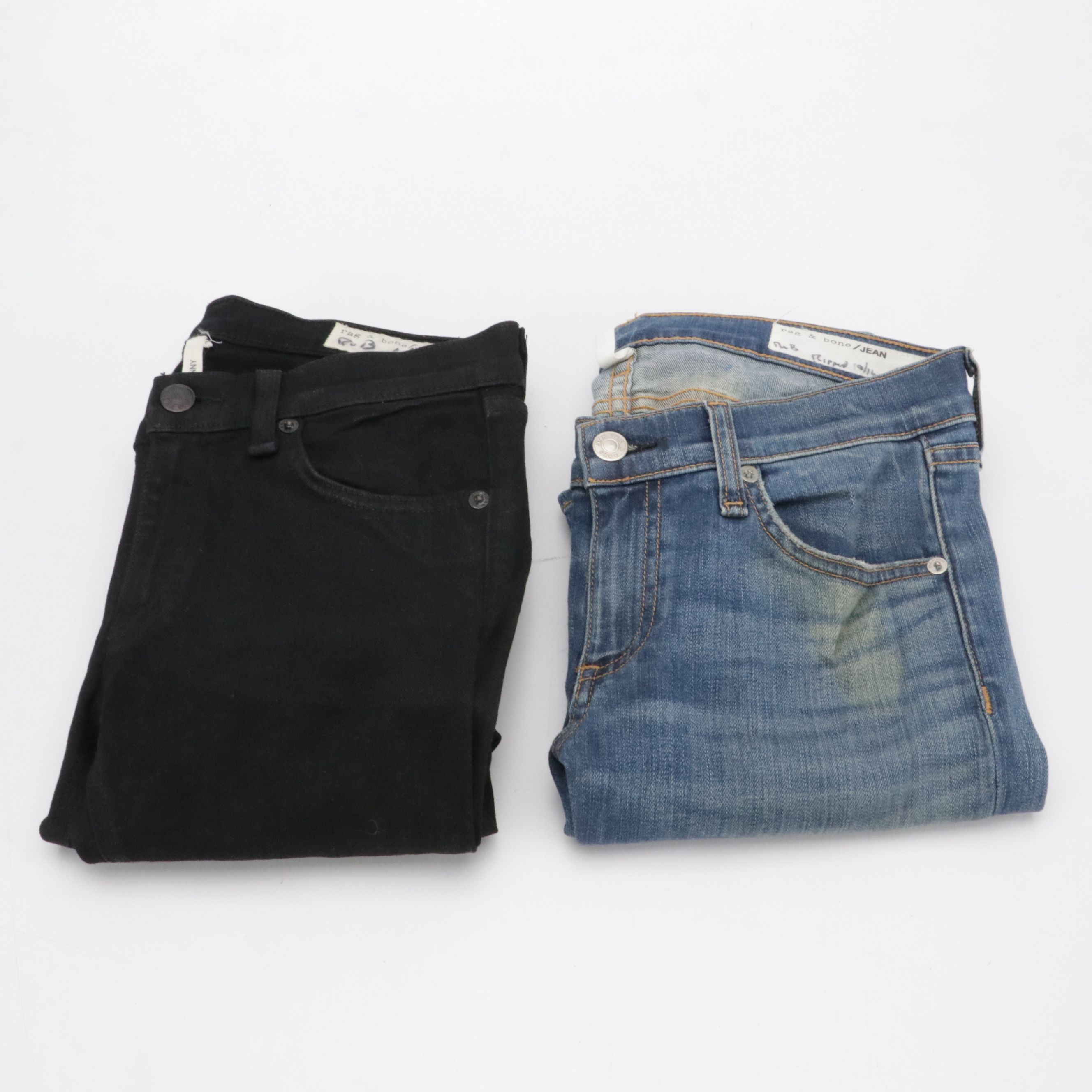 Rag & Bone Ripped Blue Wash and and Black Skinny Jeans