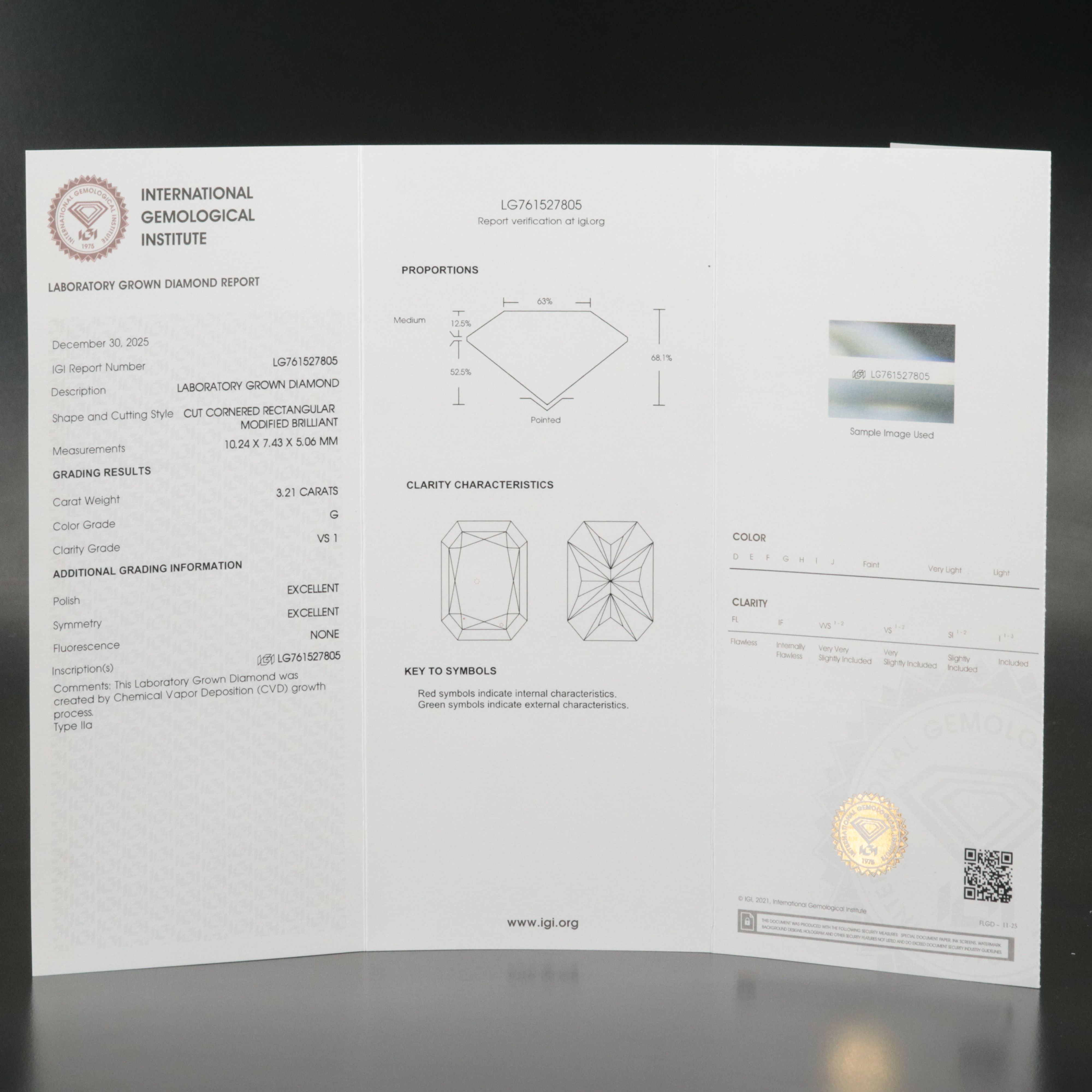 Loose 3.21 CT Lab Grown Diamond with IGI Report