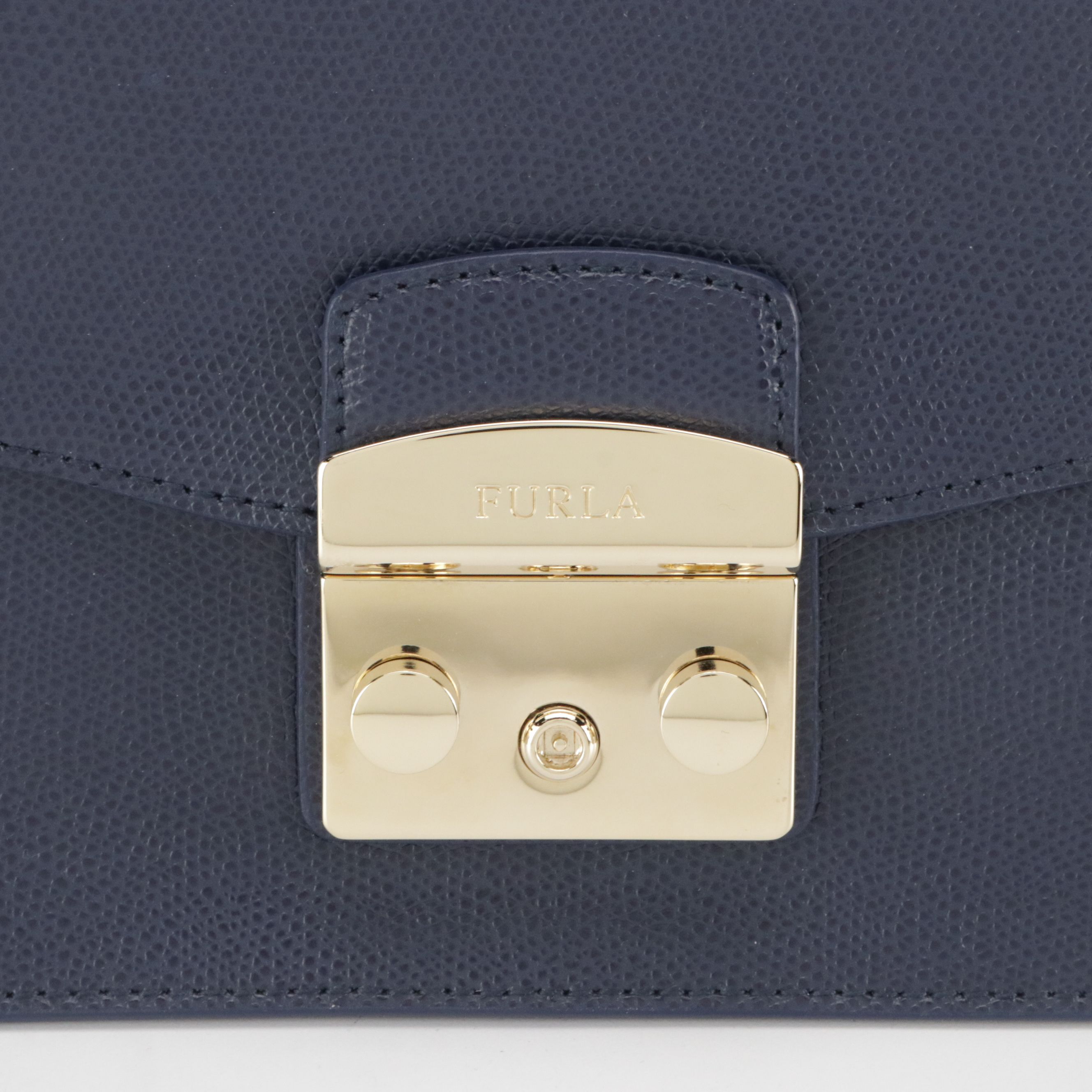 Furla Navy Blue Grain Leather Metropolis Flap-Front Shoulder Bag