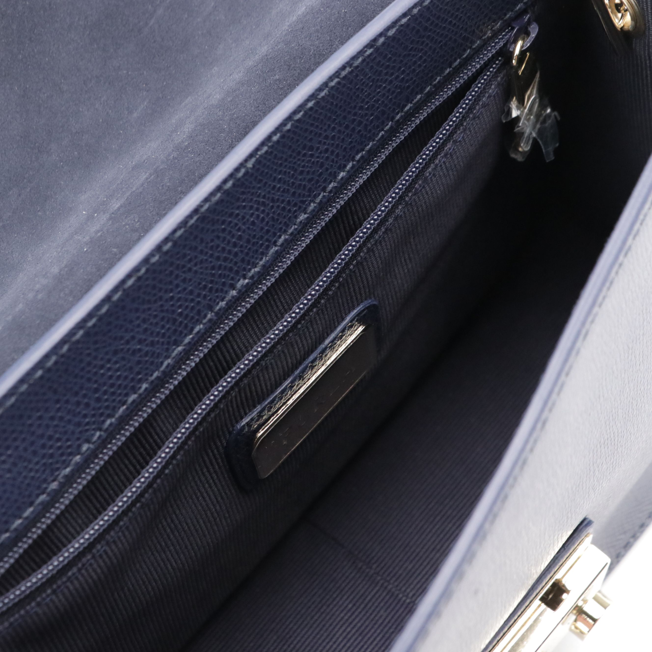 Furla Navy Blue Grain Leather Metropolis Flap-Front Shoulder Bag