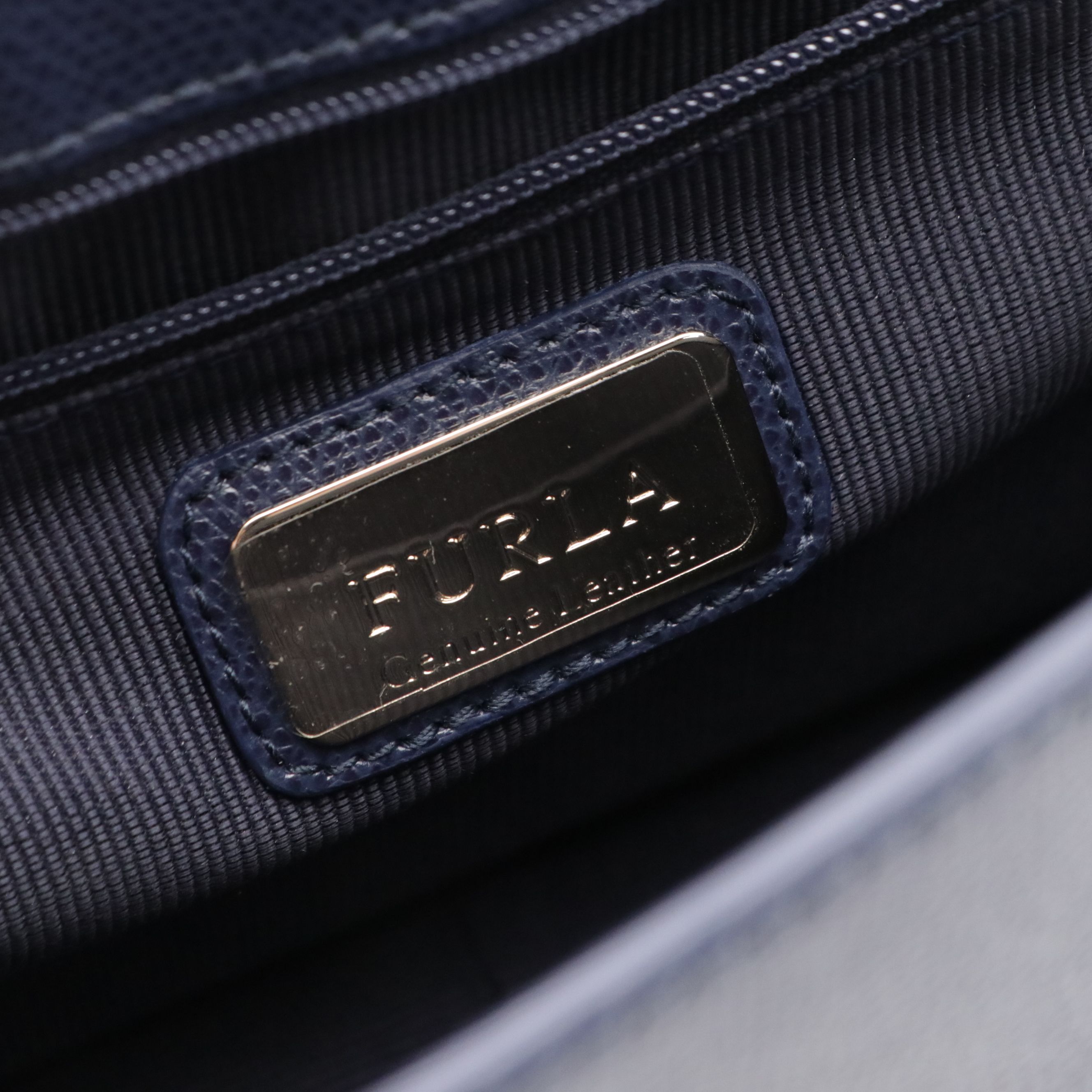 Furla Navy Blue Grain Leather Metropolis Flap-Front Shoulder Bag